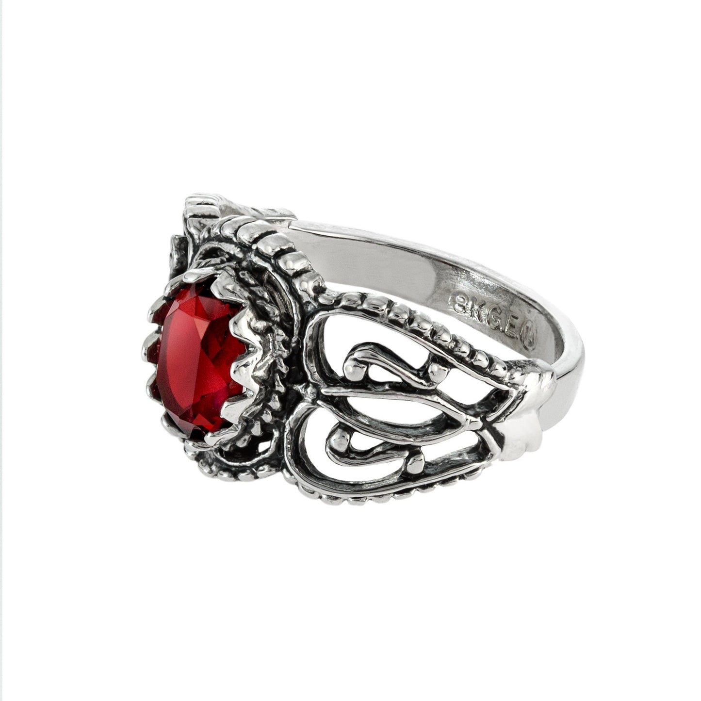 Vintage Ring Ruby Crystal Filigree Ring Antique 18k White Gold Silver R142 Womans Jewelry - Limited Stock - Never Worn