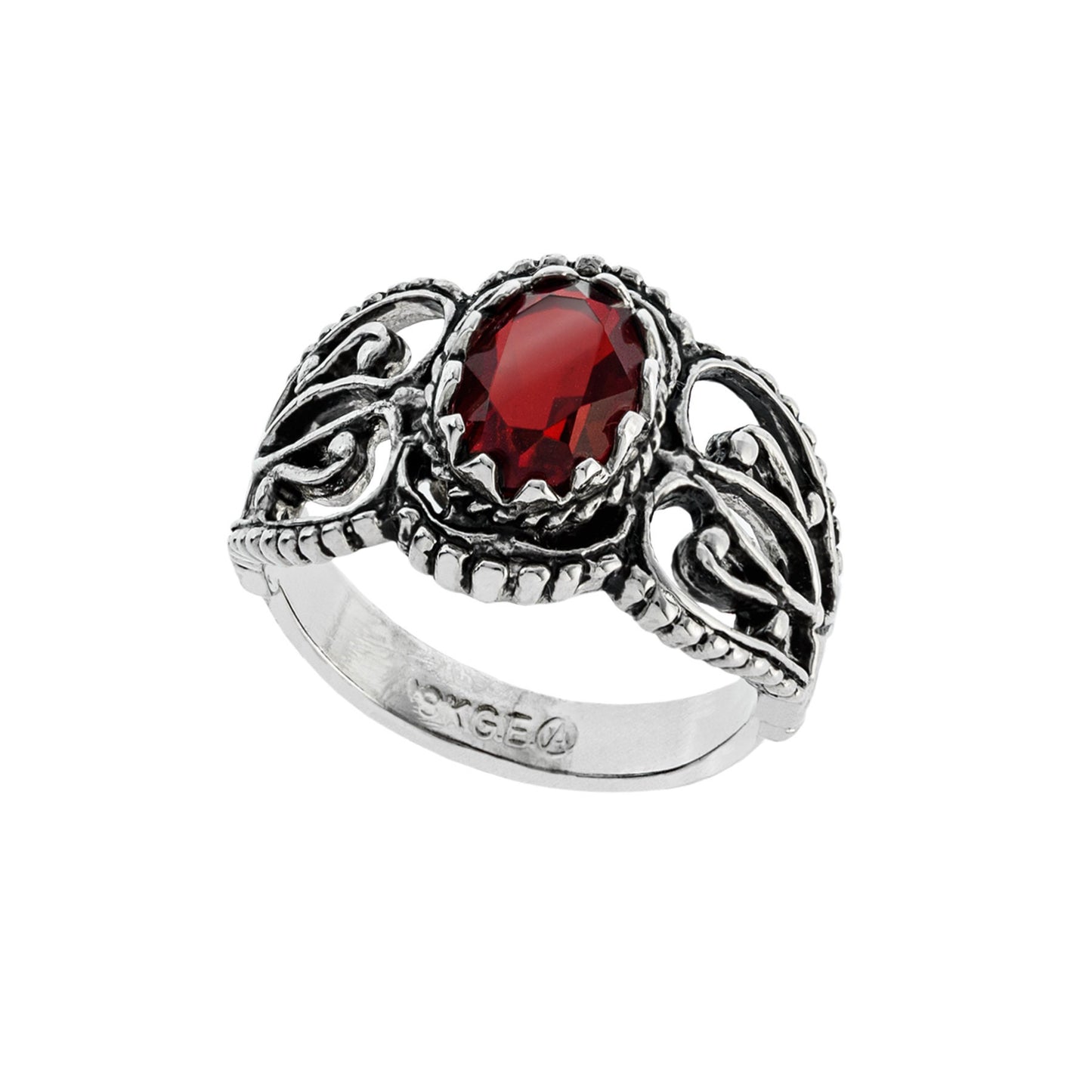 Vintage Ring Ruby Crystal Filigree Ring Antique 18k White Gold Silver R142 Womans Jewelry - Limited Stock - Never Worn