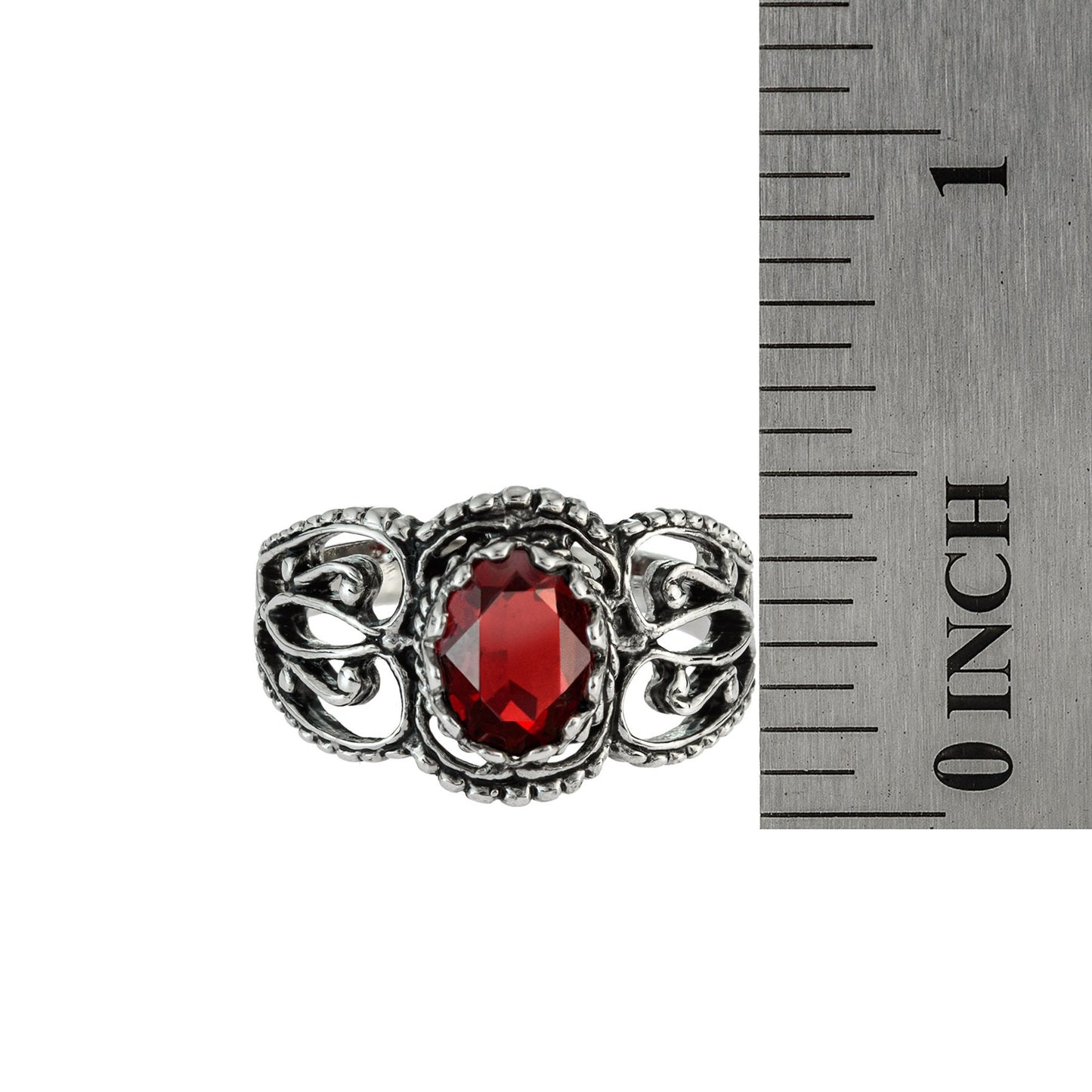 Vintage Ring Ruby Crystal Filigree Ring Antique 18k White Gold Silver R142 Womans Jewelry - Limited Stock - Never Worn