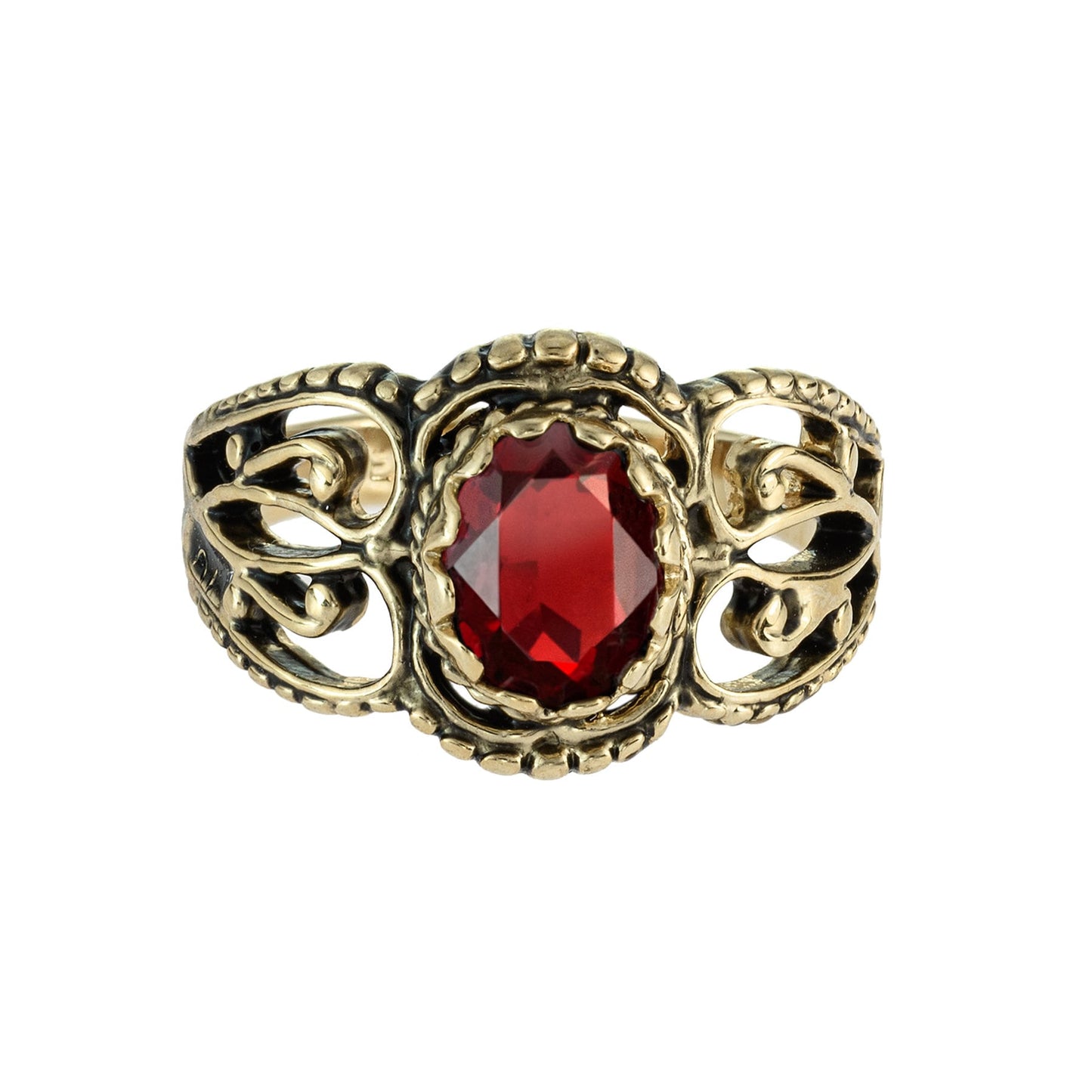 Vintage Ring Ruby Crystal Filigree Ring Antique 18k Gold R142 - Limited Stock - Never Worn