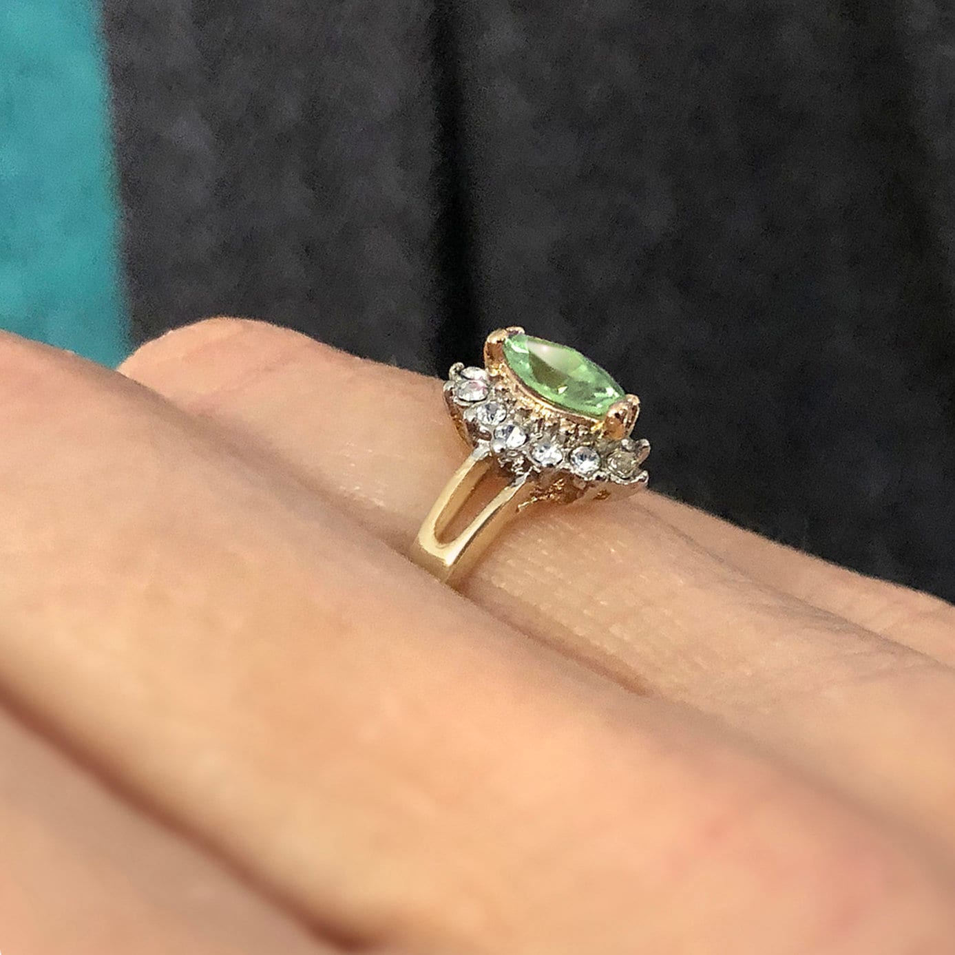 Vintage Ring Peridot and Clear Swarovski Crystals 18kt Gold Antique Jewelry for Women #R1314 - Limited Stock - Never Worn
