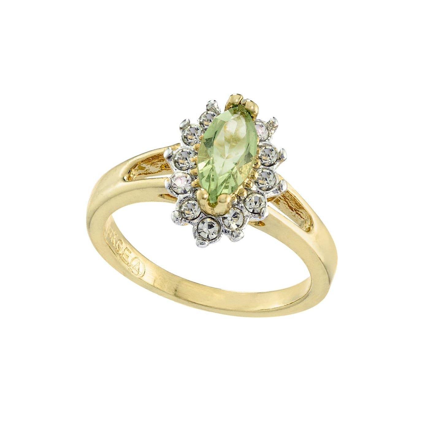 Vintage Ring Peridot and Clear Swarovski Crystals 18kt Gold Antique Jewelry for Women #R1314 - Limited Stock - Never Worn