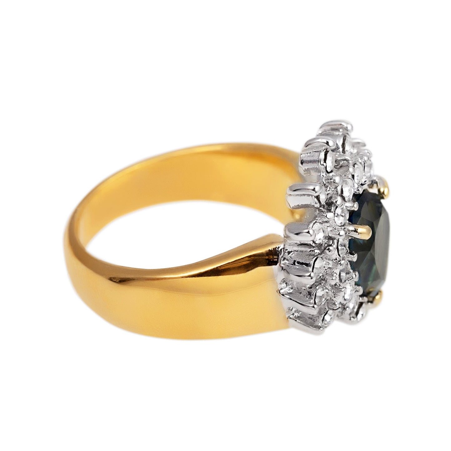 Vintage Ring Sapphire Cubic Zirconia and Clear Swarovski Crystals 18kt Gold Antique Jewelry #R3163-SY - Limited Stock - Never Worn