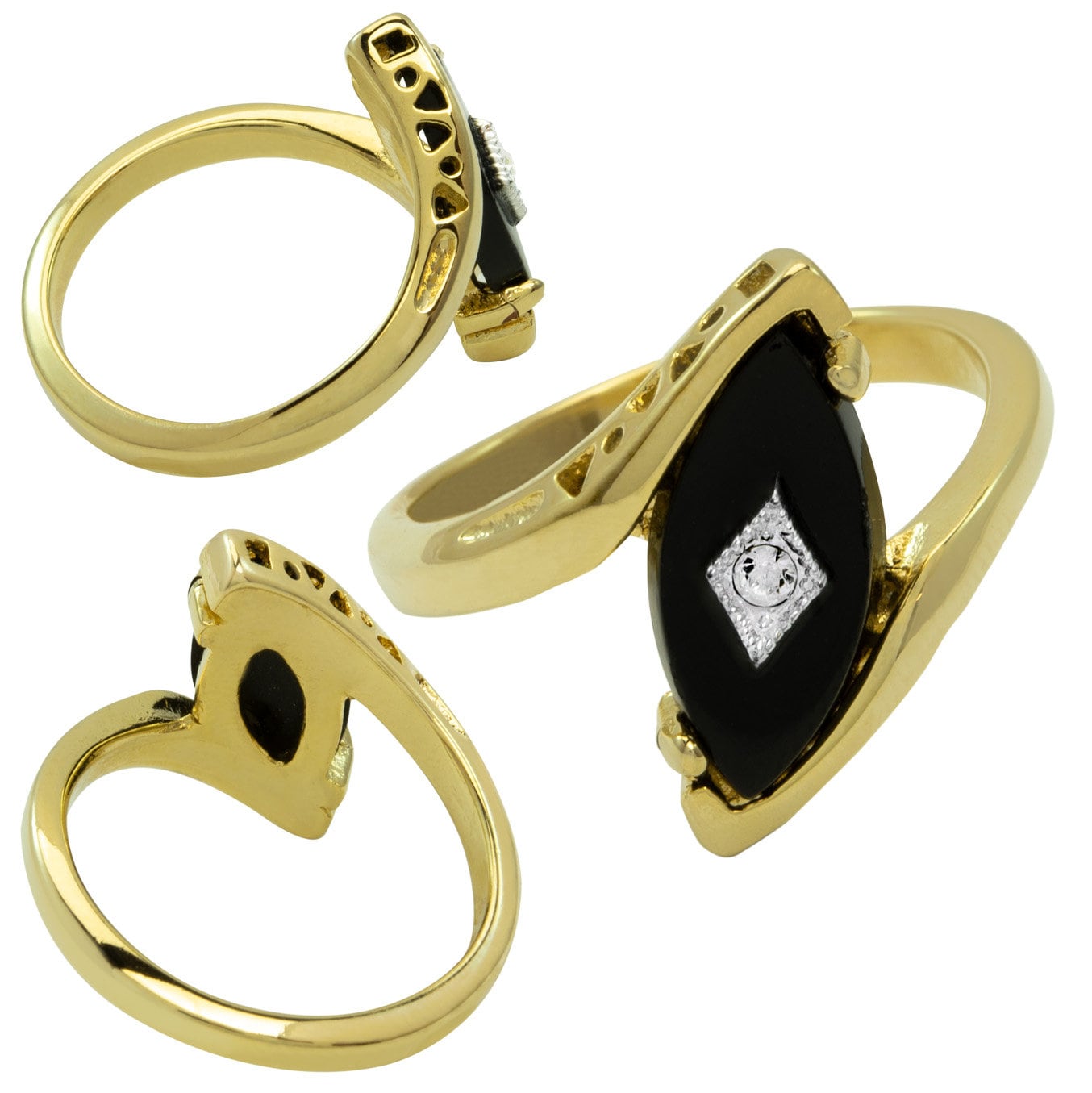 A Vintage Ring Imitation Onyx Ring with Austrian Crystal Antique 18kt Gold Jewelry Womans Handmade Rings #R961 - Limited Stock - Never Worn