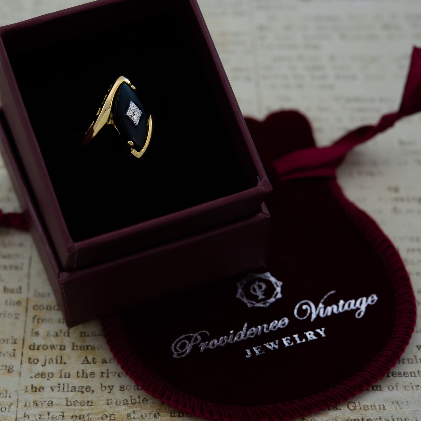 A Vintage Ring Imitation Onyx Ring with Austrian Crystal Antique 18kt Gold Jewelry Womans Handmade Rings #R961 - Limited Stock - Never Worn
