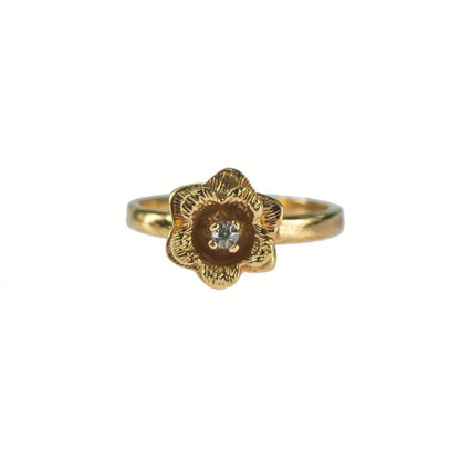 Vintage Ring Flower Ring Antique Clear Crystal 18k Gold Womans Handmade Jewelry R763 - Limited Stock - Never Worn