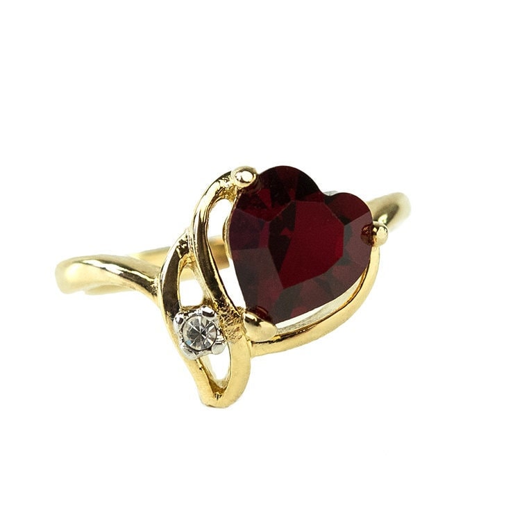 Vintage Ring Cubic Zirconia or Austrian Crystal Heart Ring 18k Gold Electroplated Love Engagement Womens RingR2339