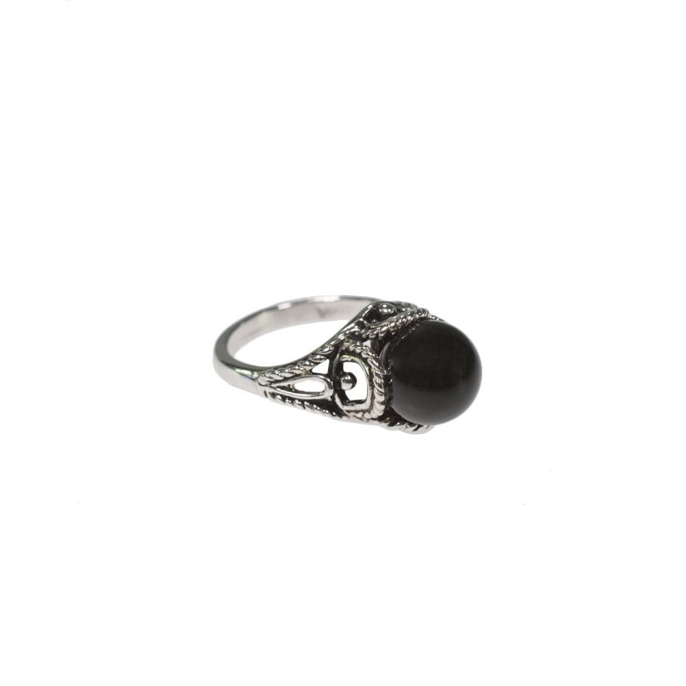 Vintage Ring Black Pearl Ring Antique 18k White Gold Silver Filigree Silver Tone Setting Jewelry 1970s Womans #R779 - Limited Stock