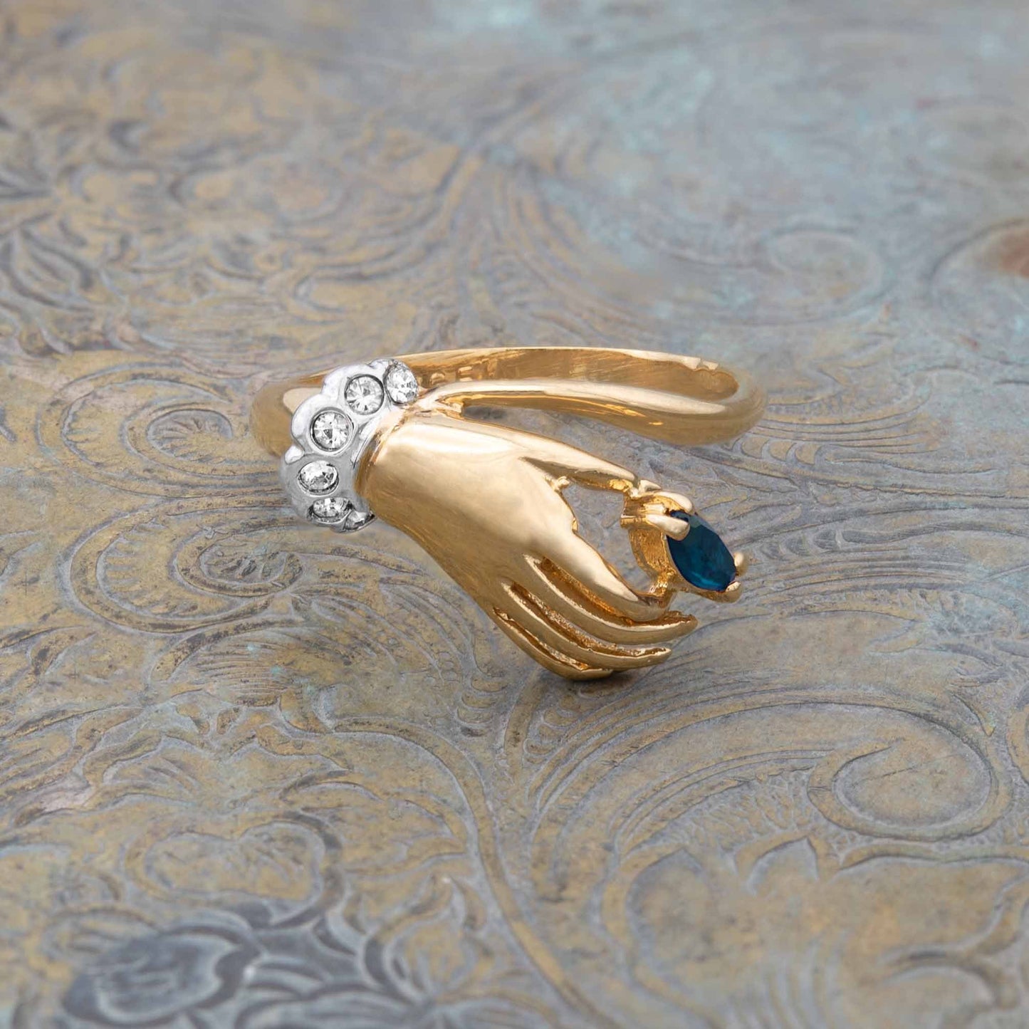 Vintage Ring Austrian Crystals 18k Brushed or Polished Gold Woman's Antique Jewelry Victorian Boho Dainty Rings R2964