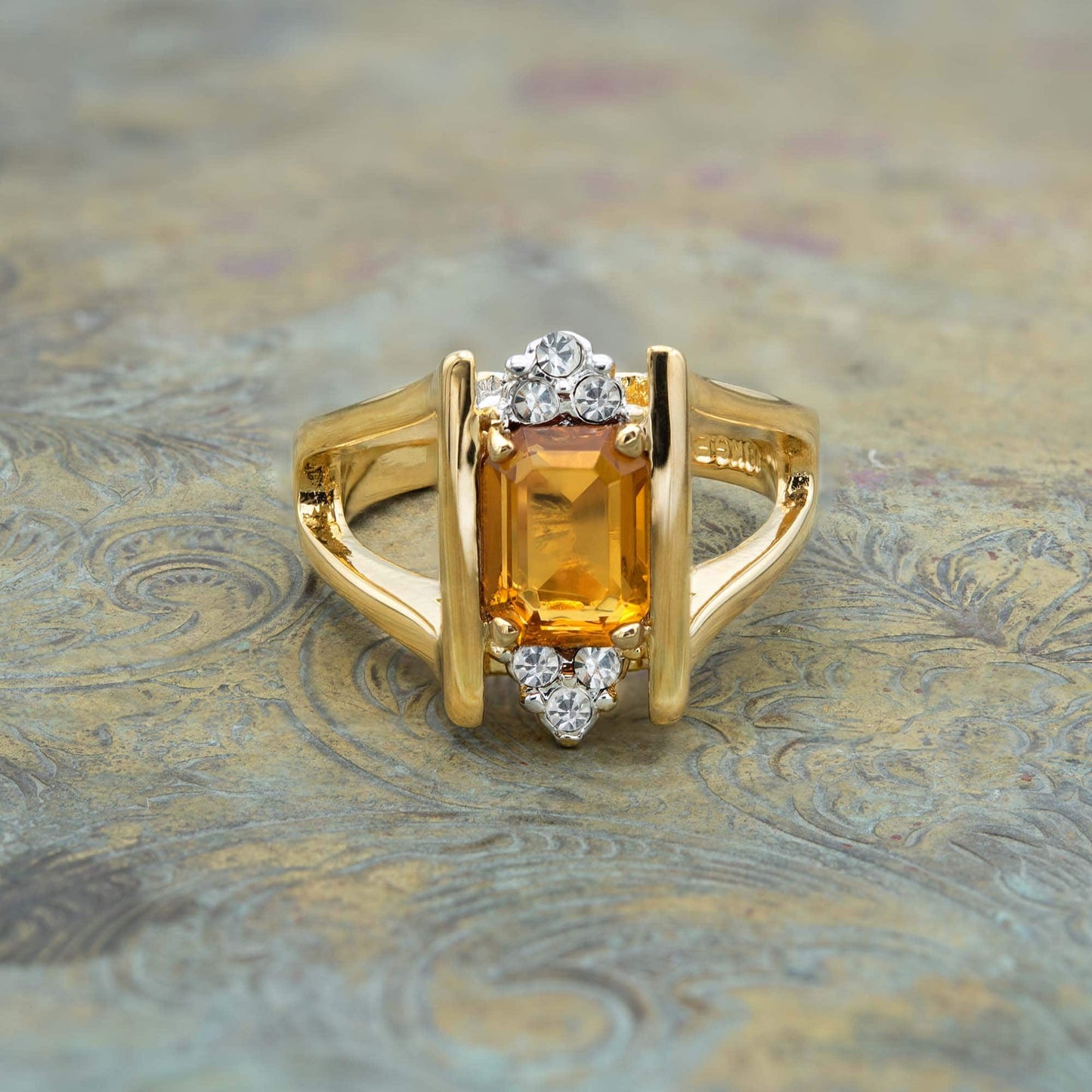 Vintage 1980s Smoky Topaz and Clear Swarovski Crystals 18k Gold #R1747