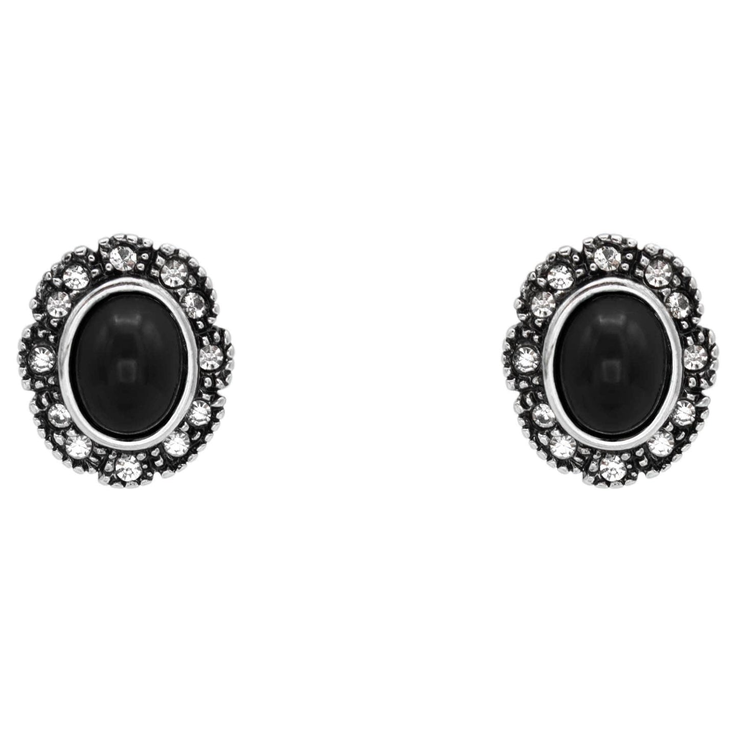 Vintage Black Onyx and Clear Austrian Crystal Post Earrings Antique White Gold Silver Plating Jewelry E2425-OW - Limited Stock - Never Worn