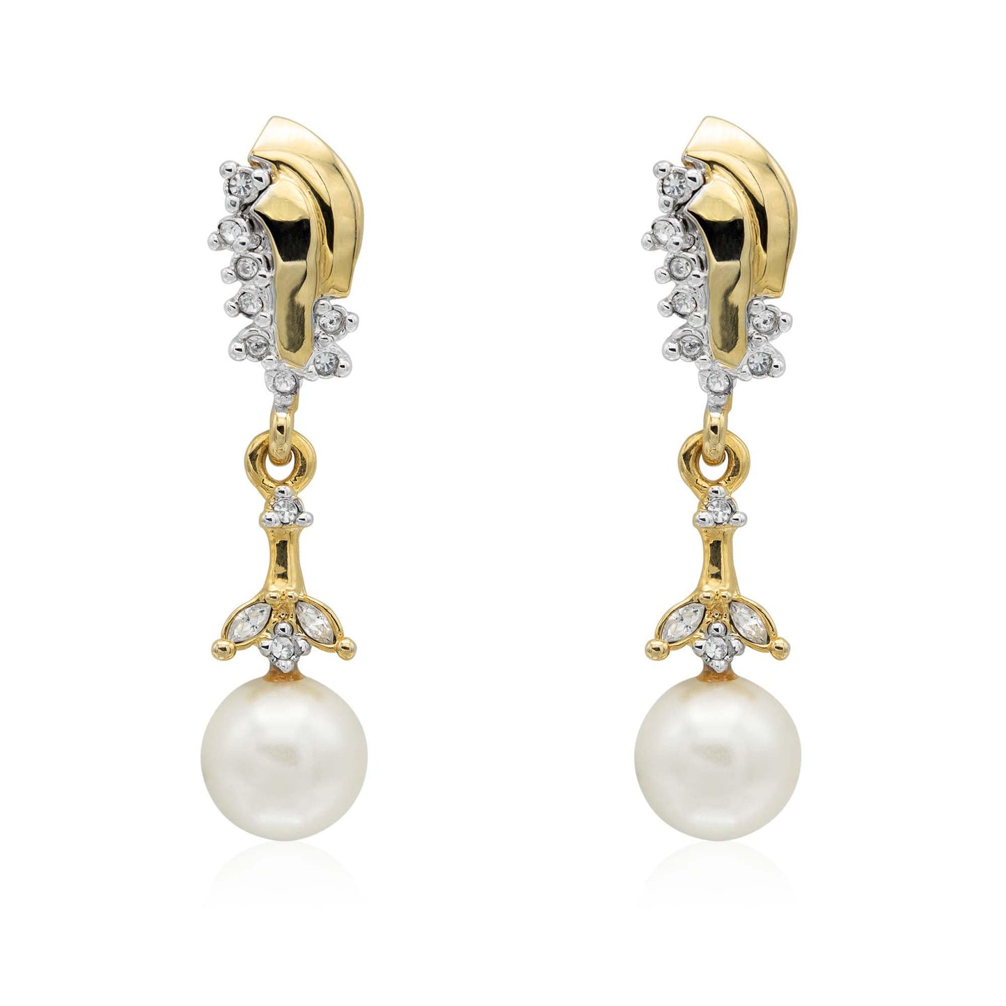 Vintage Gold Pearl Dangle Earrings E4025-P Antique Womans Jewelry Earrings