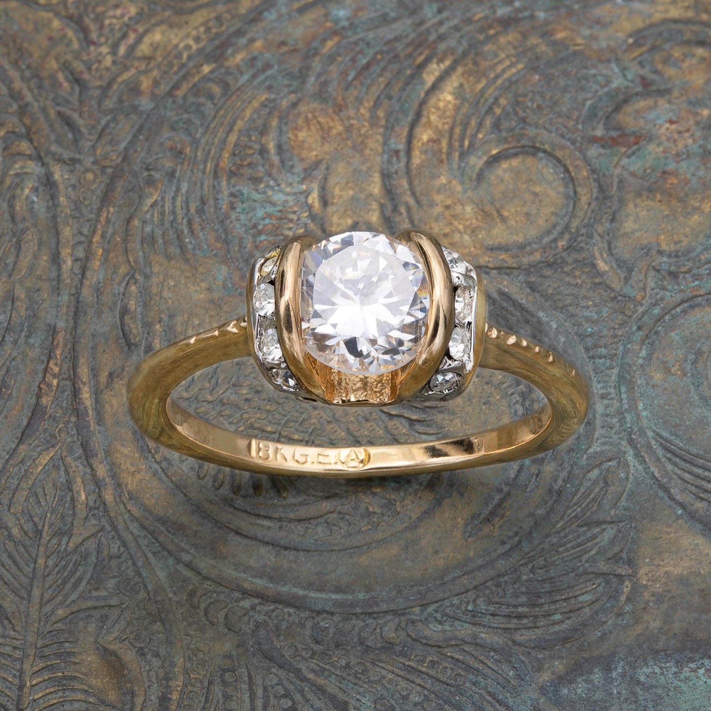 Vintage Ring Cubic Zirconia Solitaire Engagement Style Ring 18KT Gold Electroplated