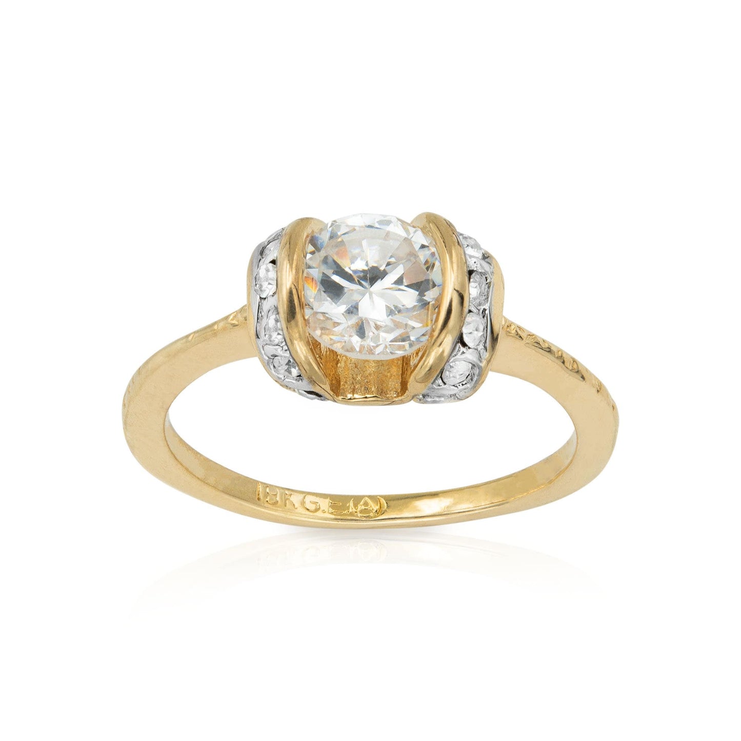 Vintage Ring Cubic Zirconia Solitaire Engagement Style Ring 18KT Gold #R3464 - Limited Stock - Never Worn