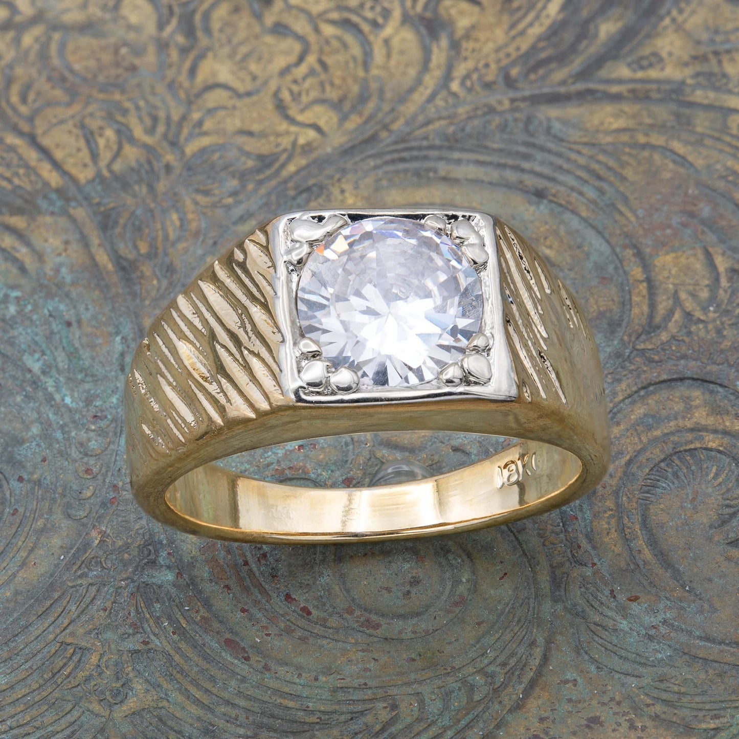 Vintage Ring Men's 2 ct. Cubic Zirconia 18K Gold Ring Unisex Antique Mens Ring Jewelry Handmade #R3398 Size: 8