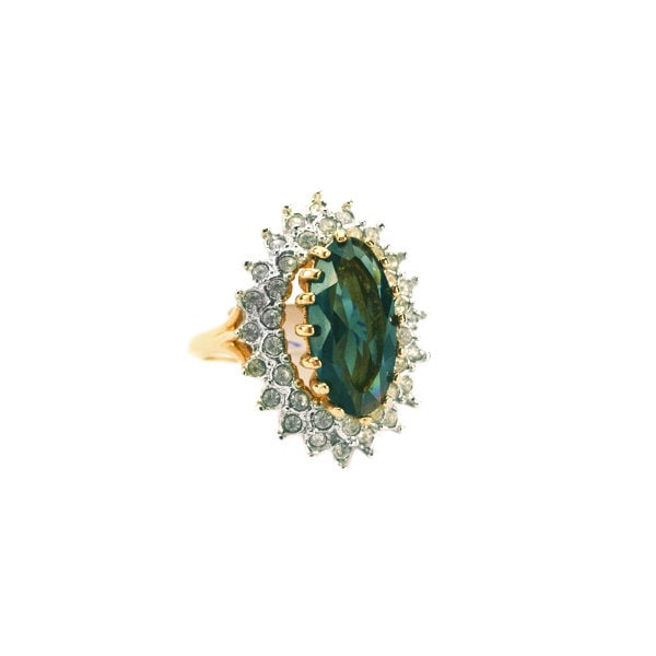 Vintage Ring Austrian Crystal Cocktail Ring 18k Yellow or White Gold Electroplated Antique Womans Jewelry