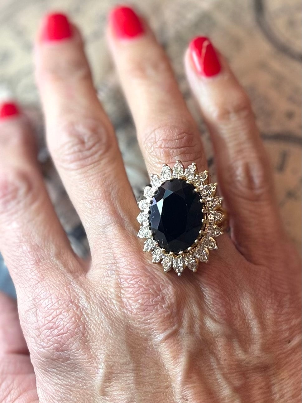 Vintage Ring Black Clear Swarovski Crystal Cocktail Ring 18k Gold Big Victorian Statement Handmade Jewelry R618 - Limited Stock - Never Worn