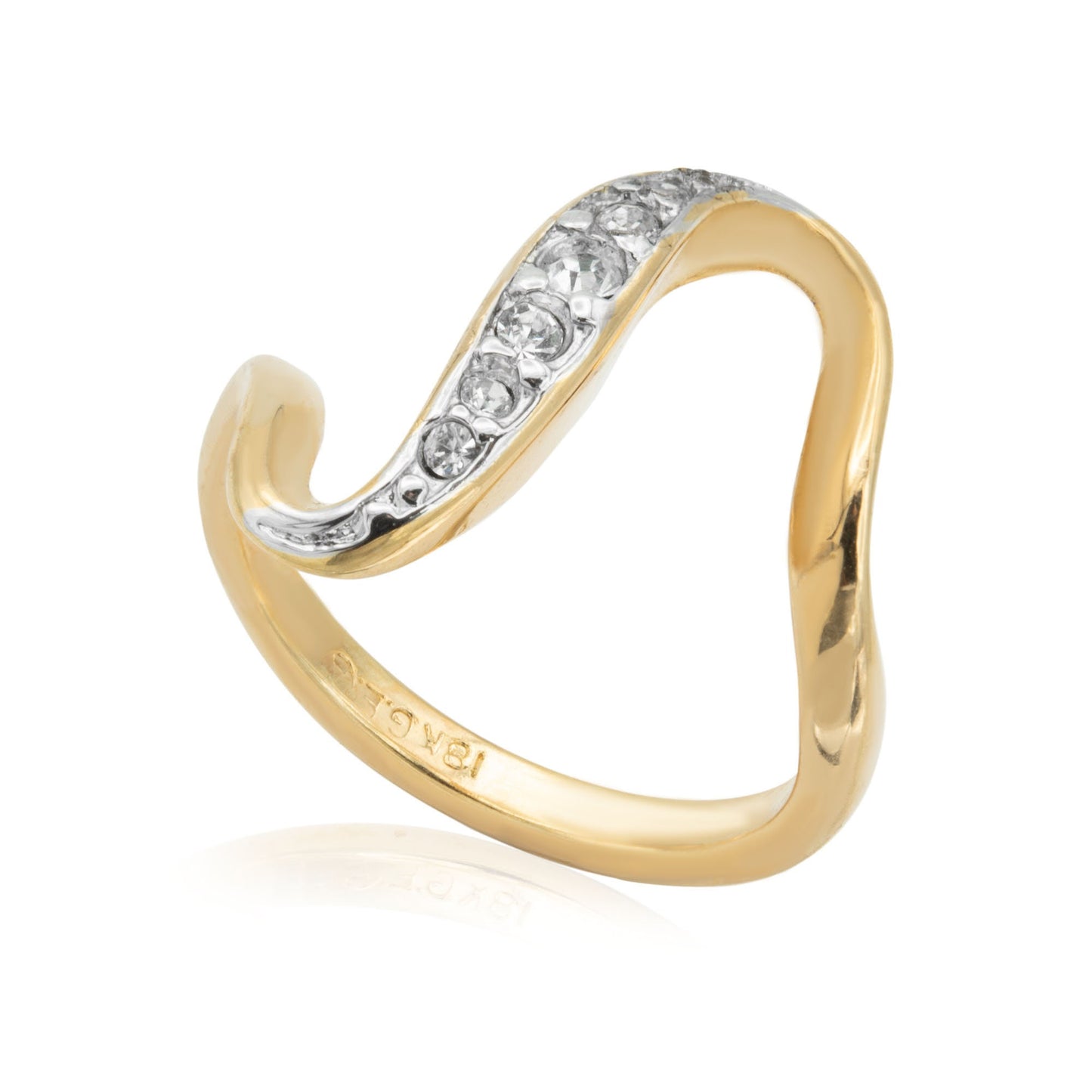 Vintage Ring 1980s Curved Layering Gold Ring Austrian Crystals Antique Womans Jewelry Midcentury Dainty #R4013 Size: 9