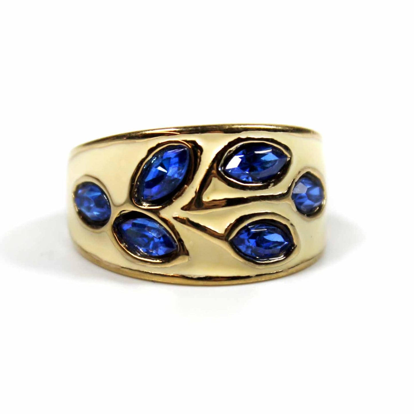 Vintage Ring 1980s White Enamel with Topaz Crystal Leaf Motif Band 18k White Gold Antique Womans Jewelry #R3043