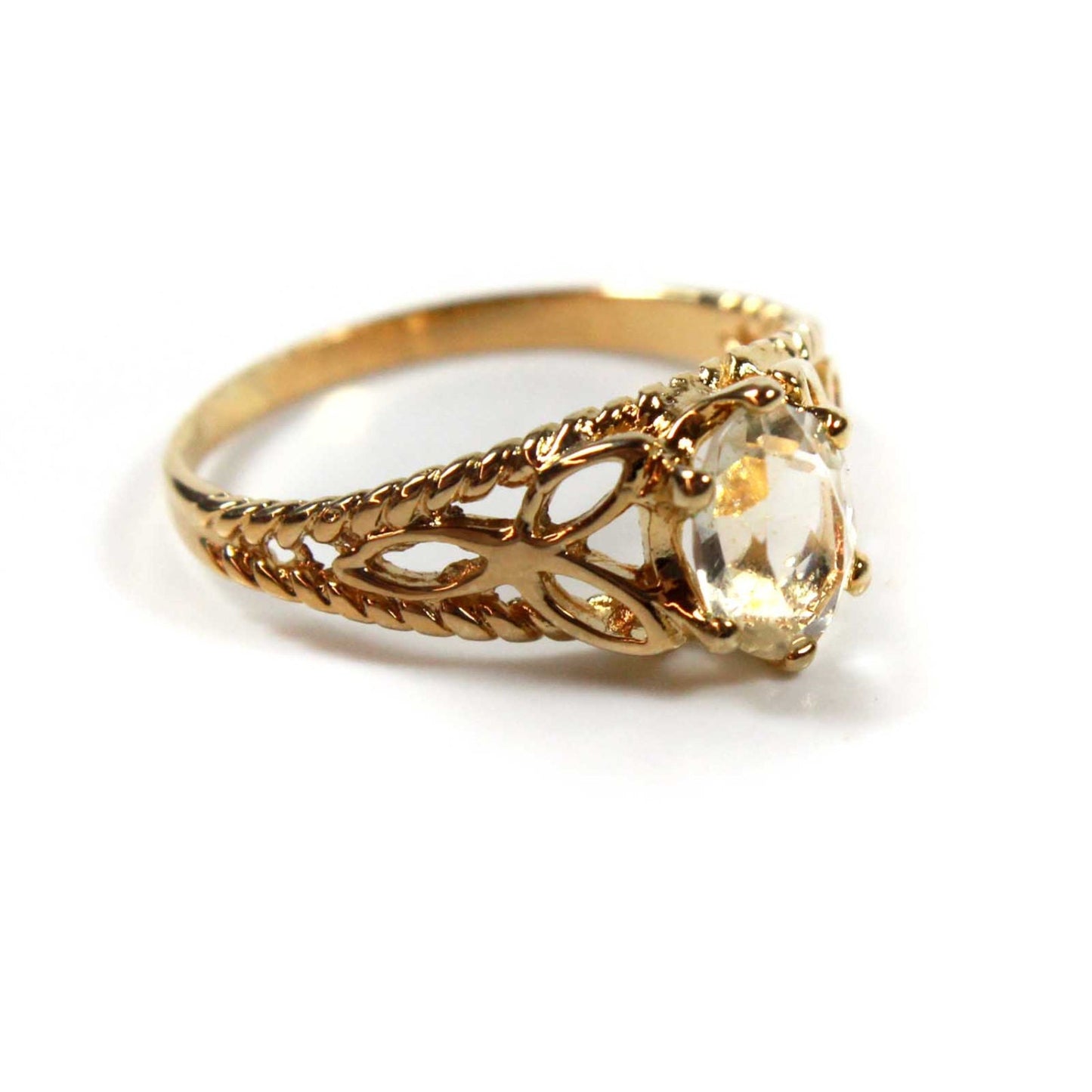 Vintage Light Topaz Swarovski Crystal 18k Gold Filigree Cocktail Ring #R300