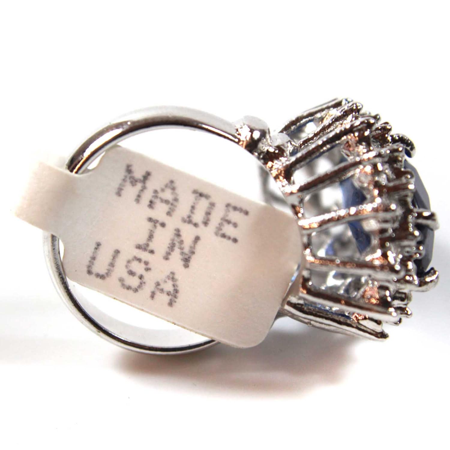 Vintage Ring Teardrop Ring Sapphire and Clear Swarovski Crystals 18k White Gold Silver  #R212 - Limited Stock - Never Worn