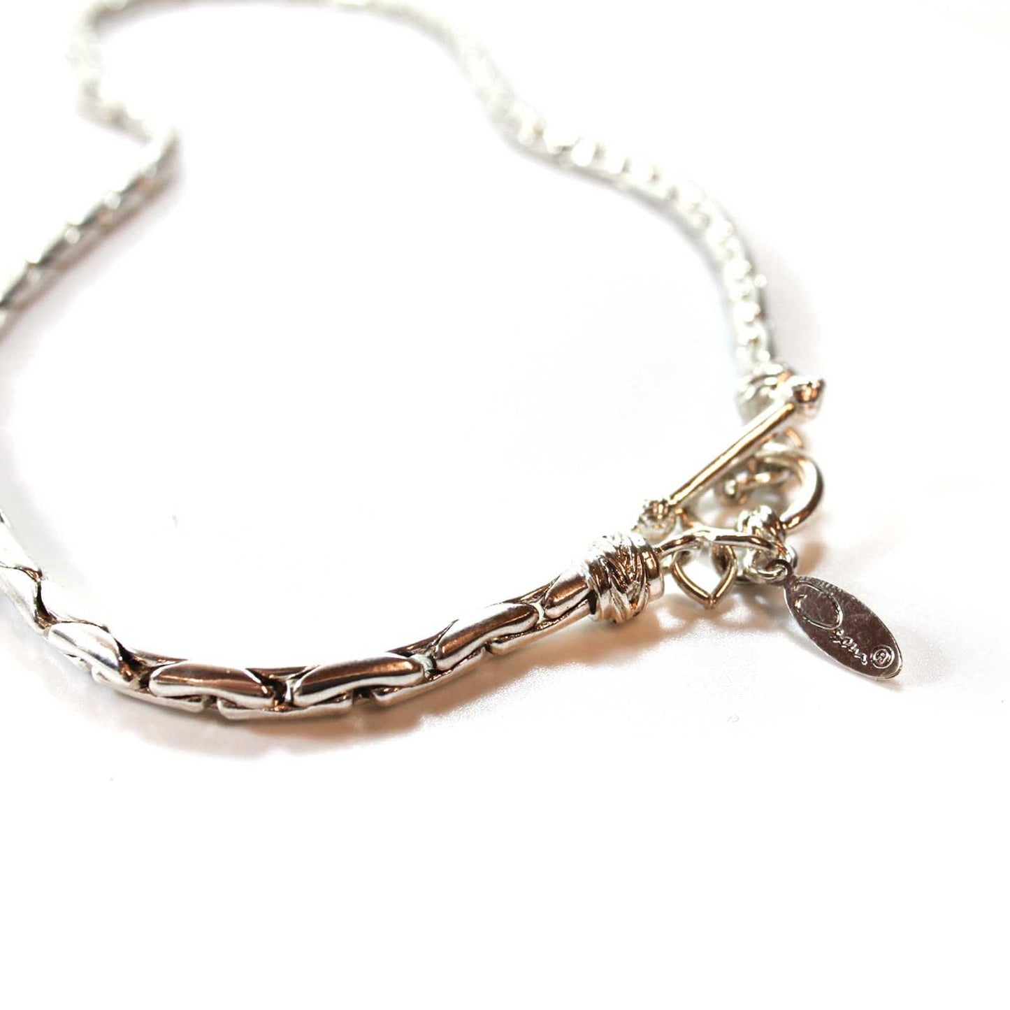 Vintage Oscar De La Renta 14 Inch Silver Tone Rounded Cobra Chain Necklace Toggle Clasp #OS127 - Limited Stock - Never Worn