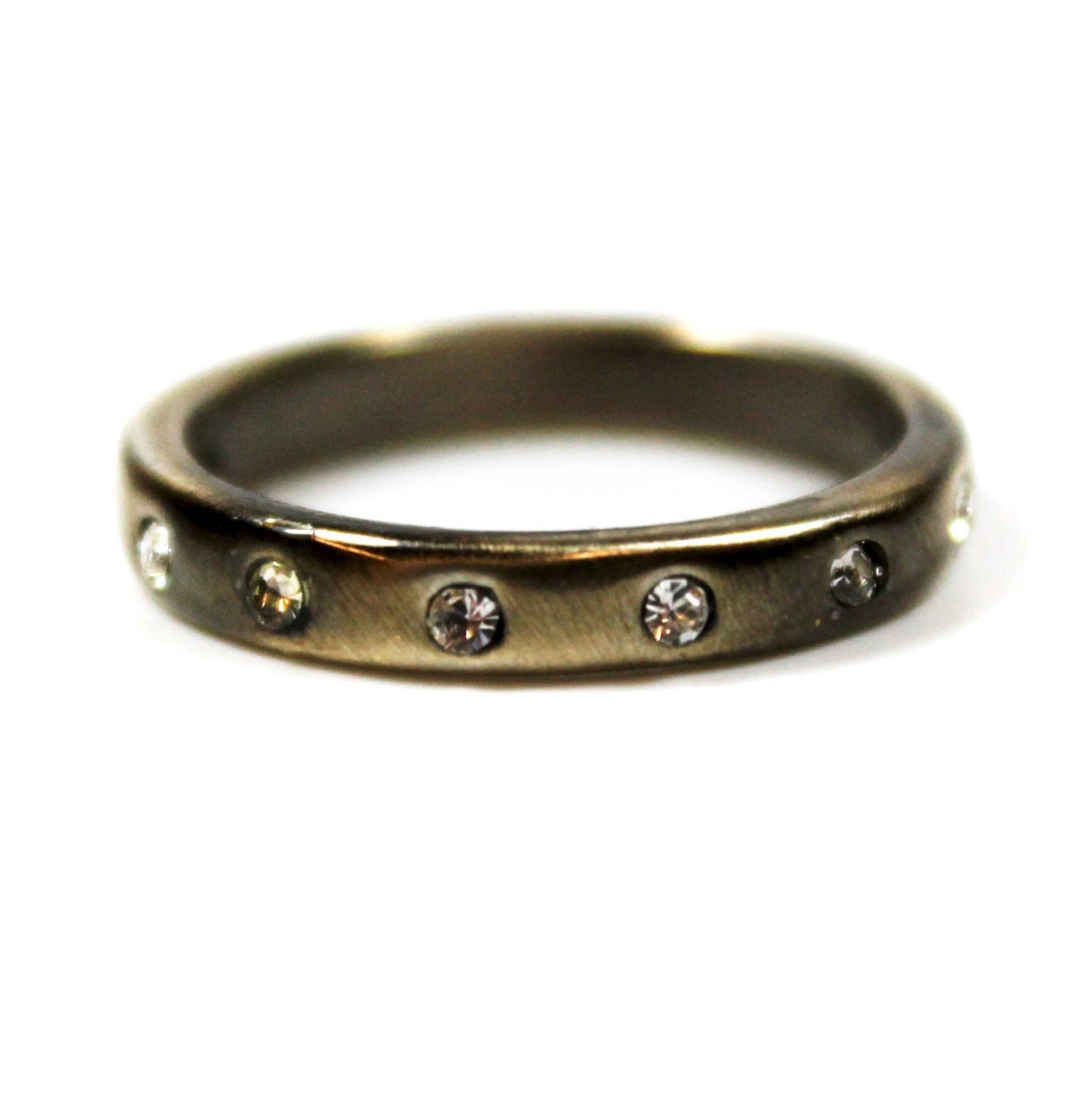 Vintage Ring 1980s Brushed Oxidized Gold Stacking Band Ring Swarovski Crystals #R3888 - Limited Stock - Never Worn