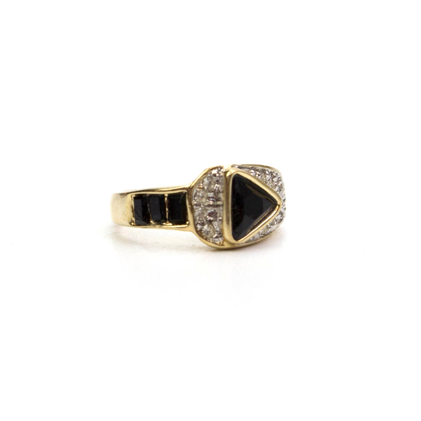 Vintage Ring Pave Trillion Cut Black and Clear Swarovski Crystals 18k Gold R2932 - Limited Stock - Never Worn