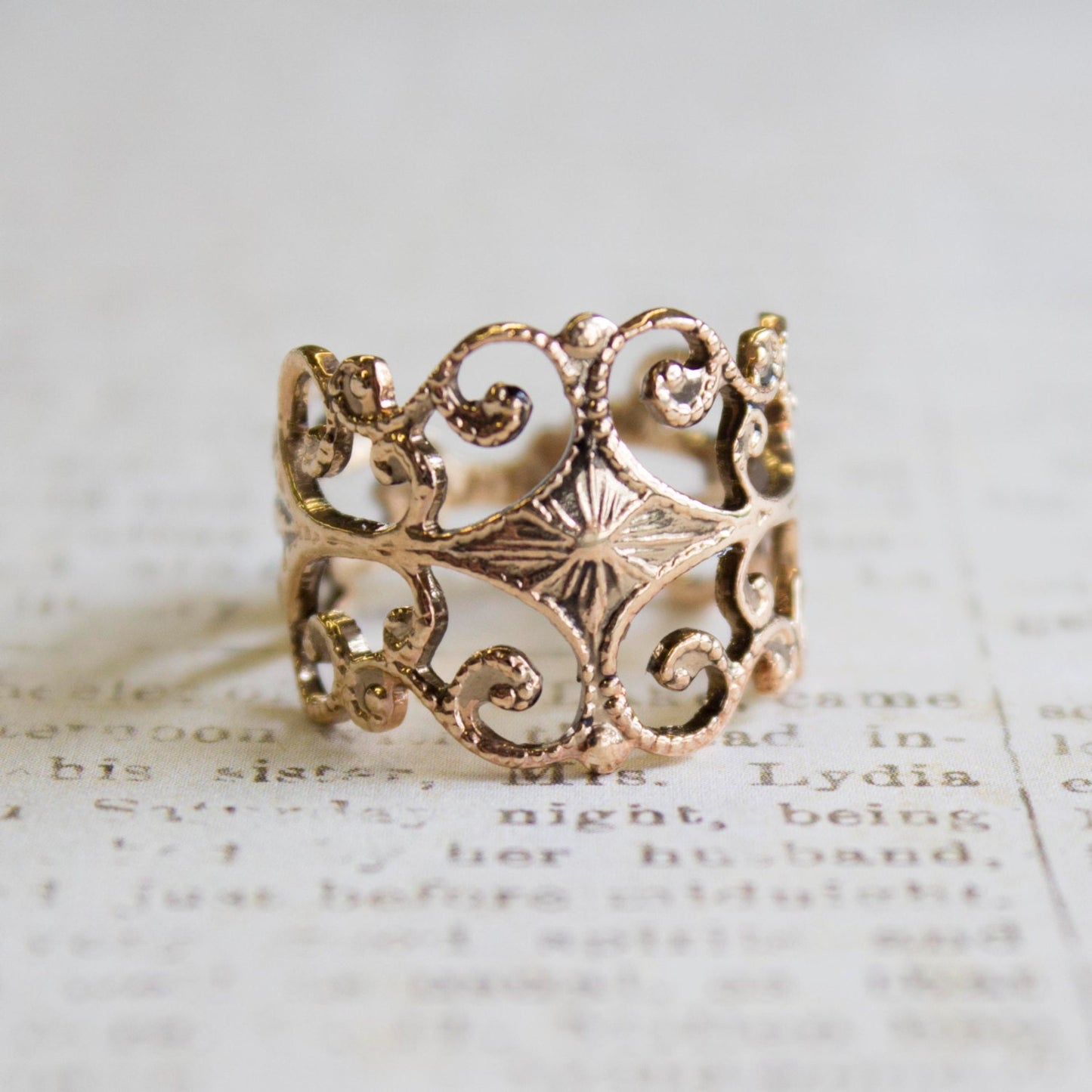 Vintage Ring Filigree Ring Antique 18k Gold Edwardian Style Womans Ornate Handmade Jewelry #R553 Size: 4