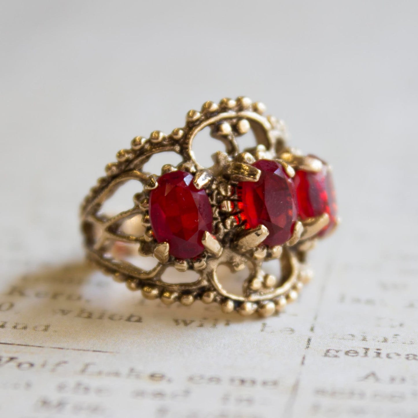 Vintage Ring Austrian Crystal Cocktail Ring Antique 18k Gold Womans Jewelry