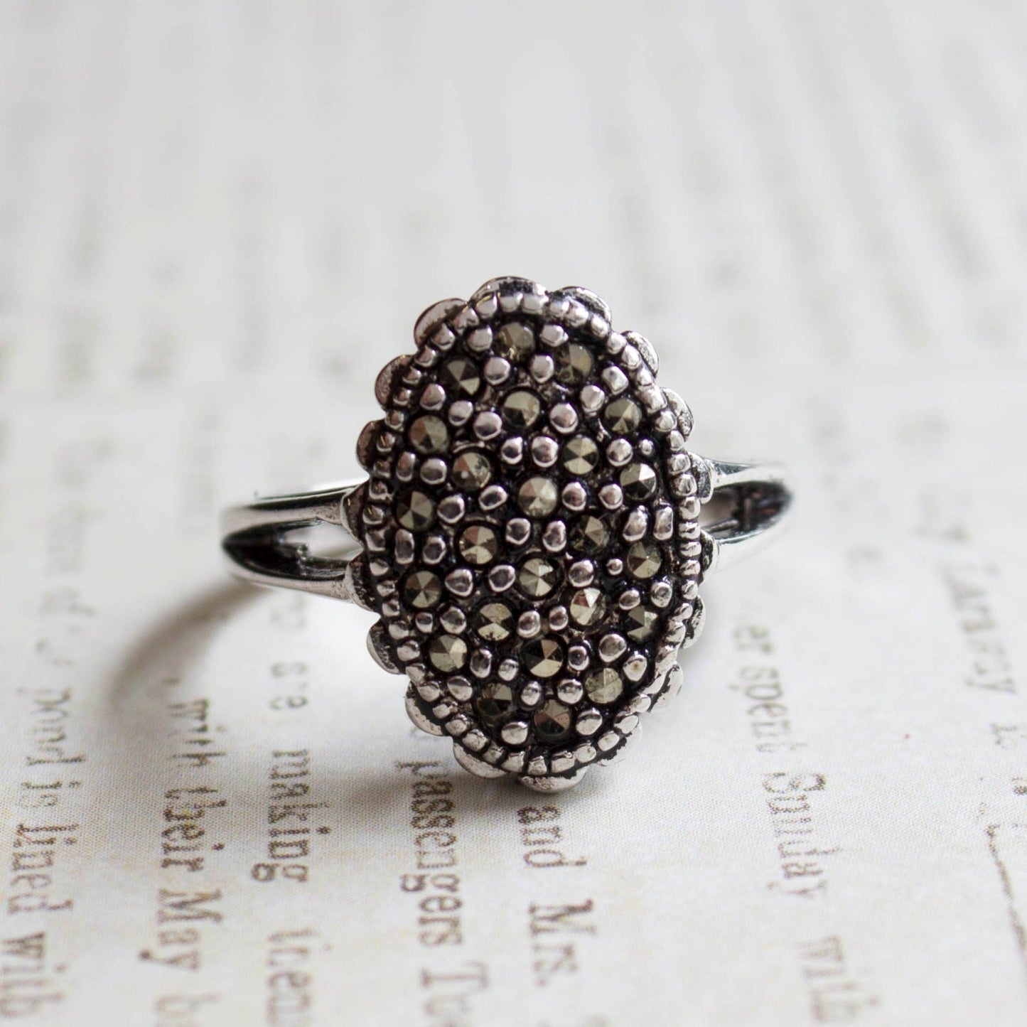 Vintage Ring Genuine Marcasite Ring Antique Pave #R1755 SIZE 6