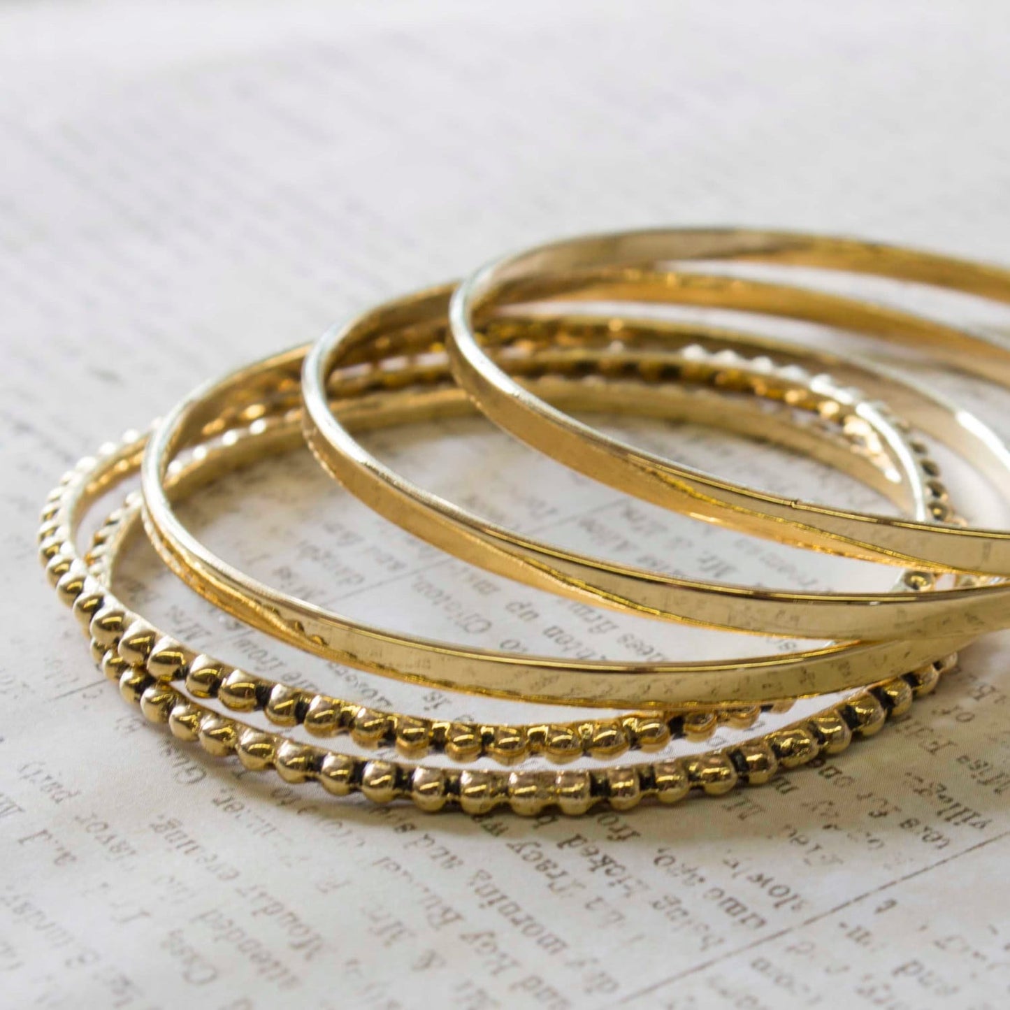 Vintage Set of Five - 5 - Gold Tone Bangles Variety 7 Inch Diameter Bracelets #OS116
