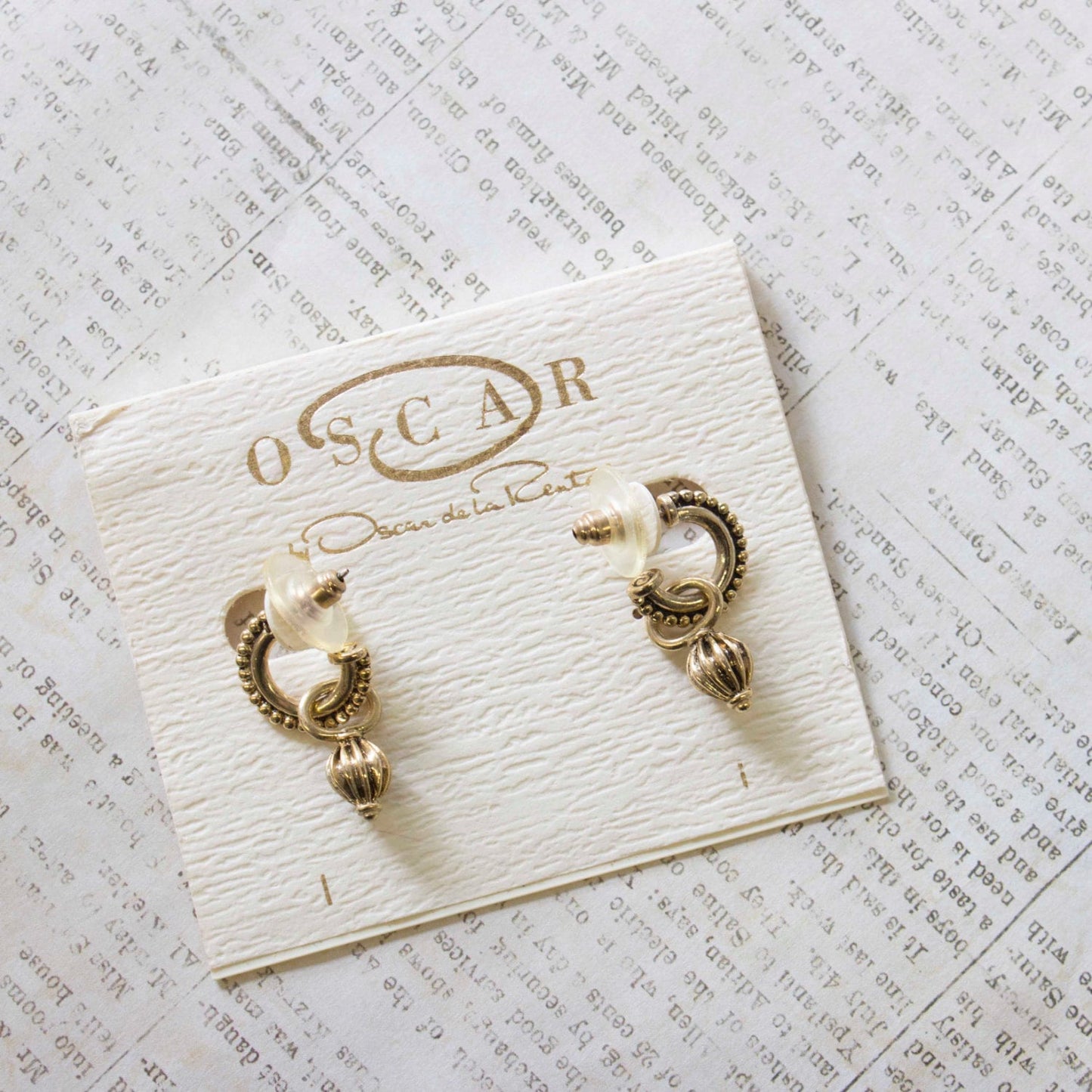 Vintage Earrings Oscar De La Renta Antique Gold Tone Textured Hoops with Removable Dangling Charms Womans Handmade Earrings #OS111