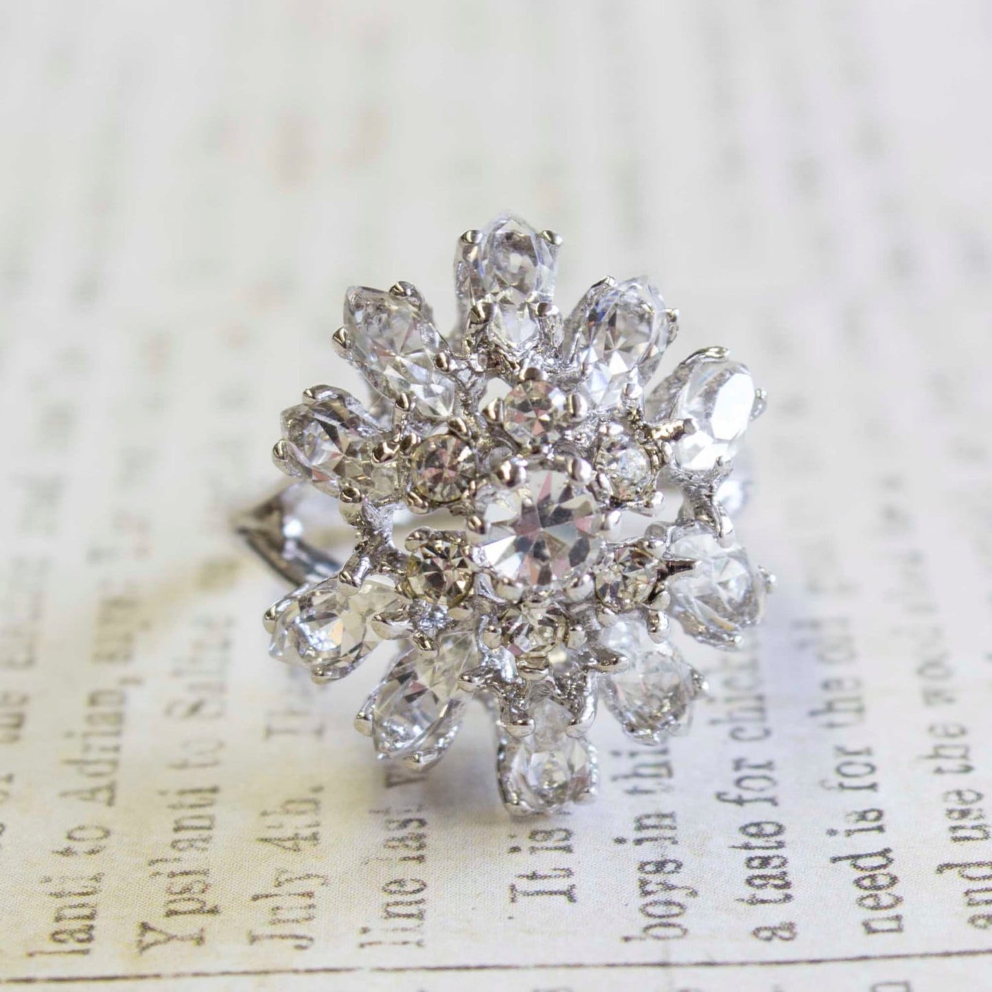 Vintage Ring Cubic Zirconia Center Stone with Clear Swarovski Crystals 18k Gold Electrplated Ring Antique Woman #R297