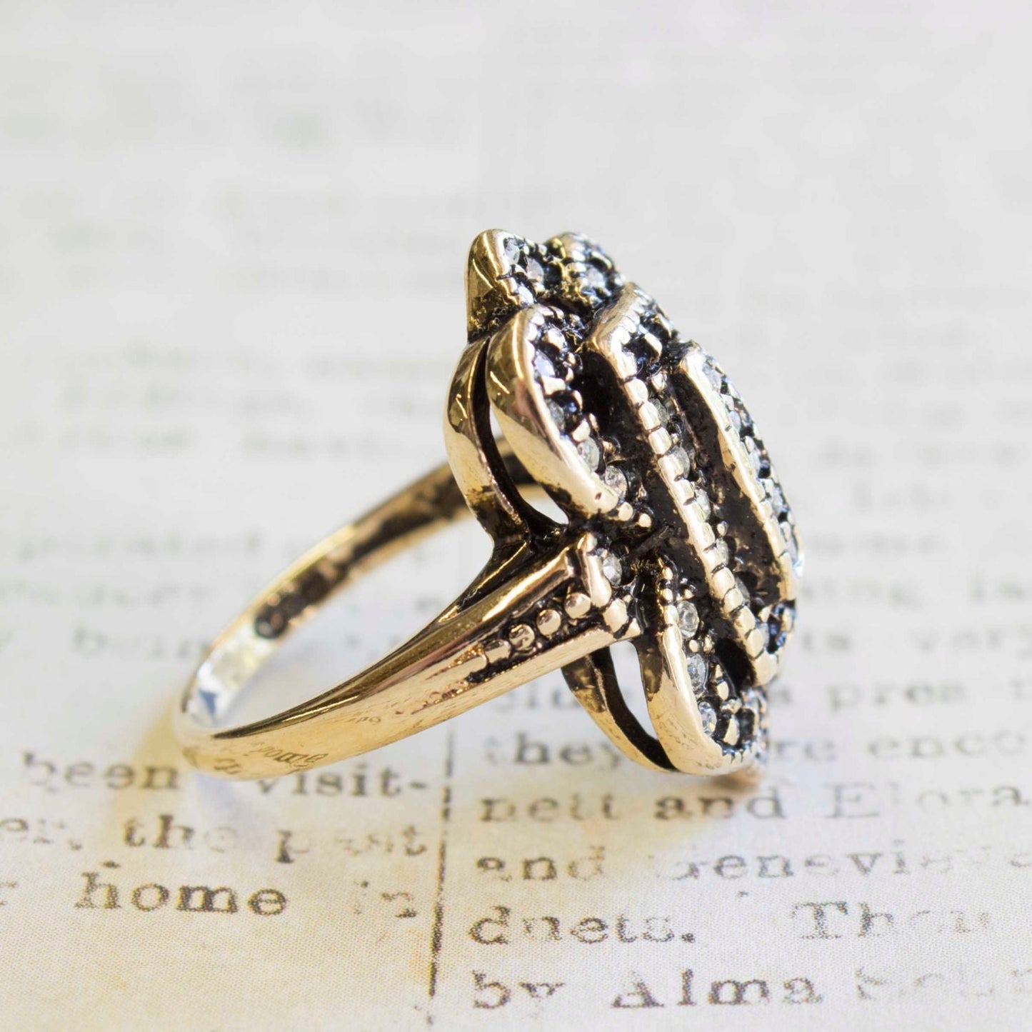 Vintage Antique 18k Gold Ring Clear Swarovski Crystals Made in USA #R1415 - Limited Stock - Never Worn