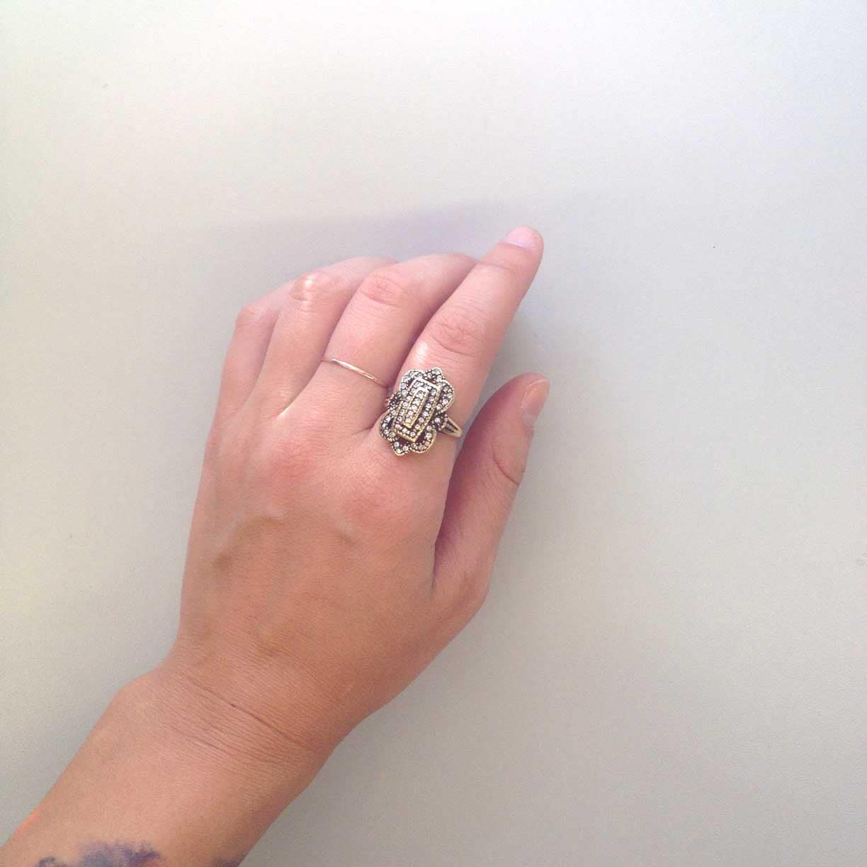 Vintage Ring Genuine Marcasite Antique 18k White Gold Silver Womans Ornate Cocktail Jewlery Handmade #R1415 - Limited Stock - Never Worn