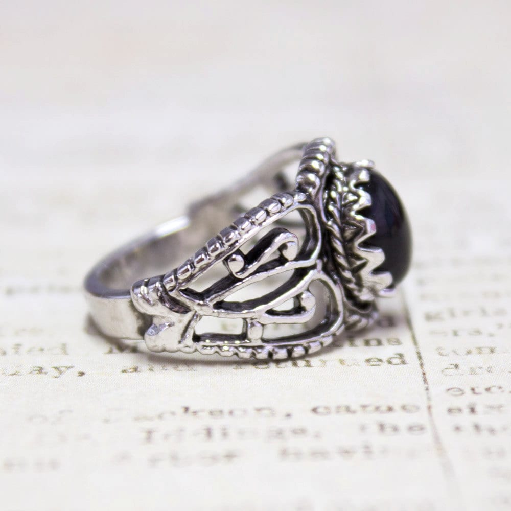 Vintage Ring Onyx Filigree Style Antique 18k White Gold Silver Ring Edwardian Style #R142 - Limited Stock - Never Worn