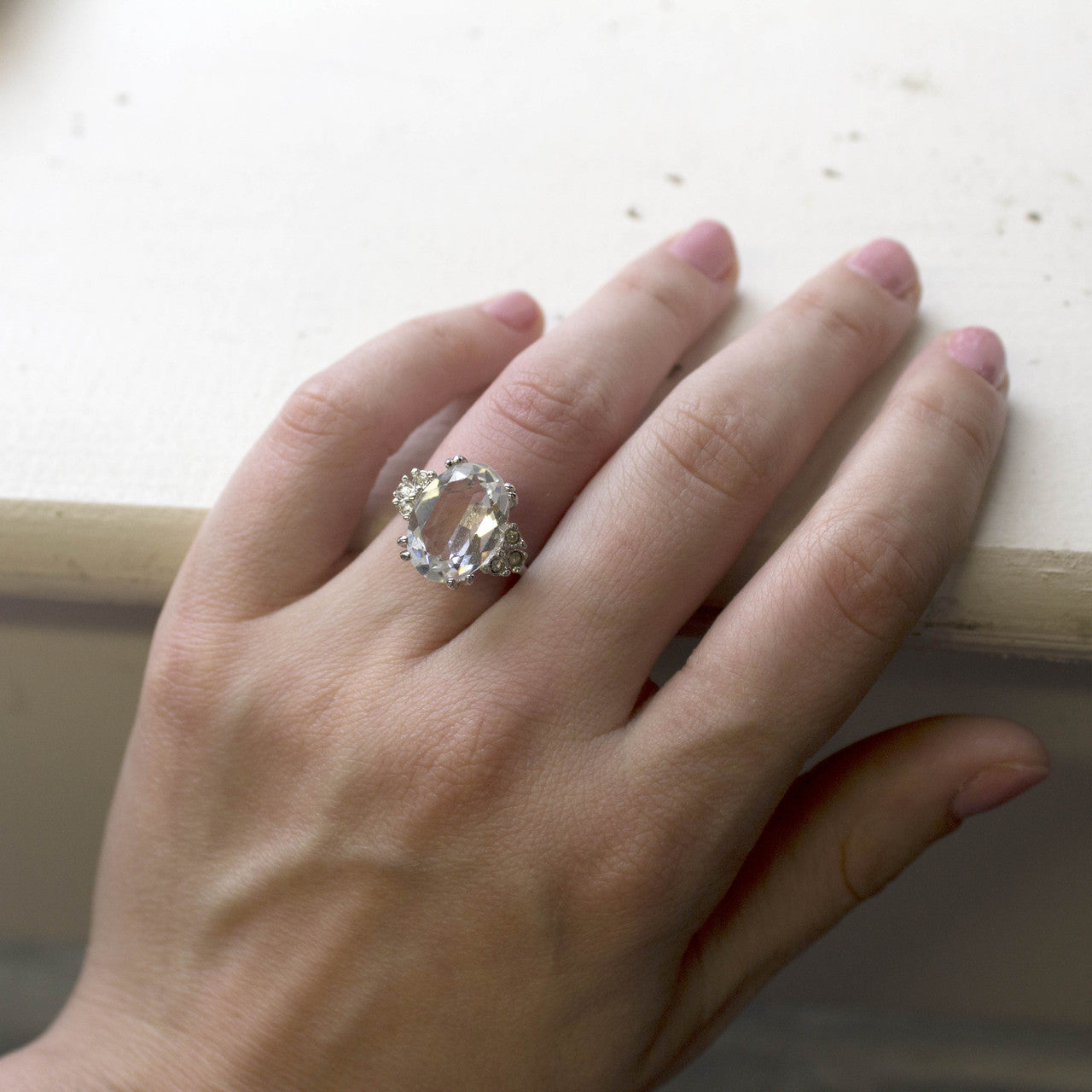 Vintage Ring - Clear Austrian Crystal - 18kt White Gold Electroplated - Made in the USA