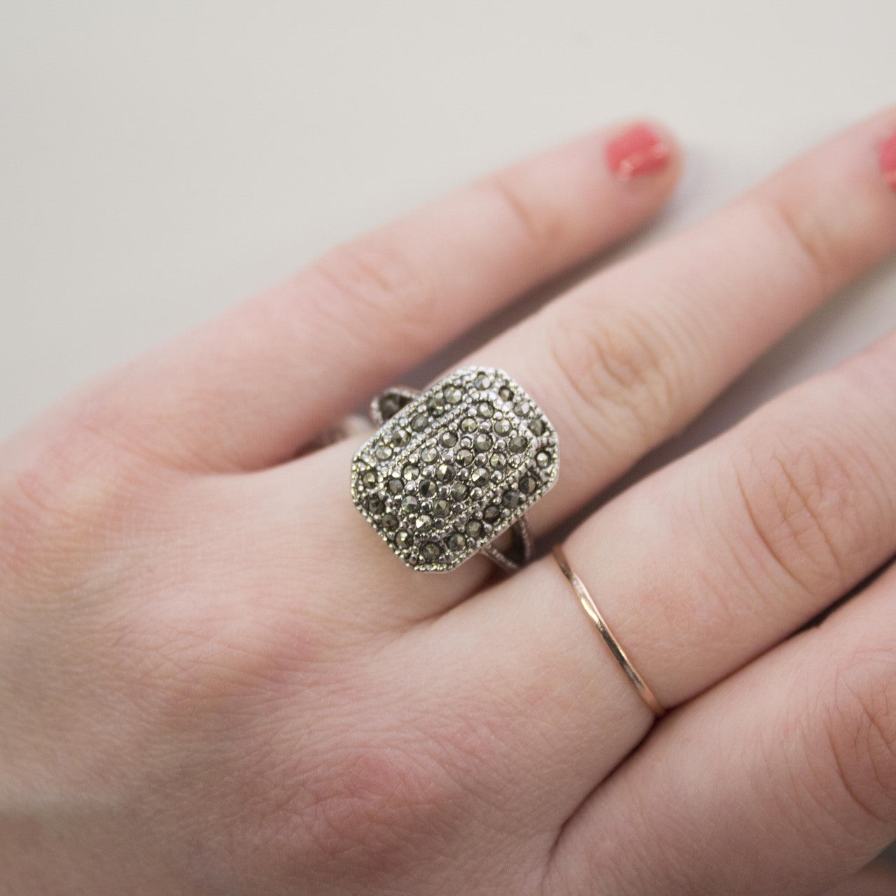 Women's Jewlery Vintage Rings Antiqued Genuine Marcasite Pavé Ring Made in the USA