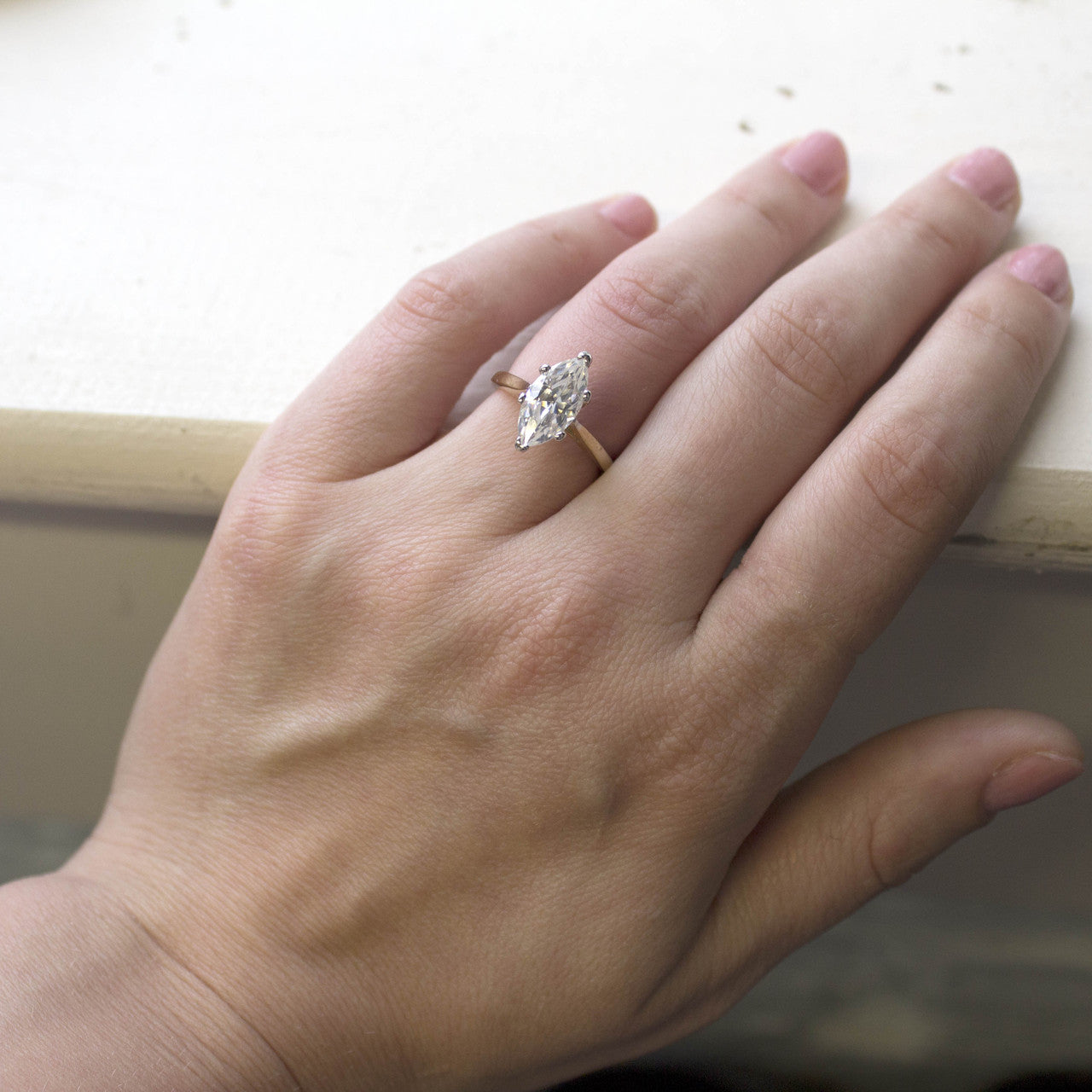 Vintage Clear Cubic Zirconia Engagement Ring - 18k Yellow Gold Electroplated - April Birthstone - Made in USA
