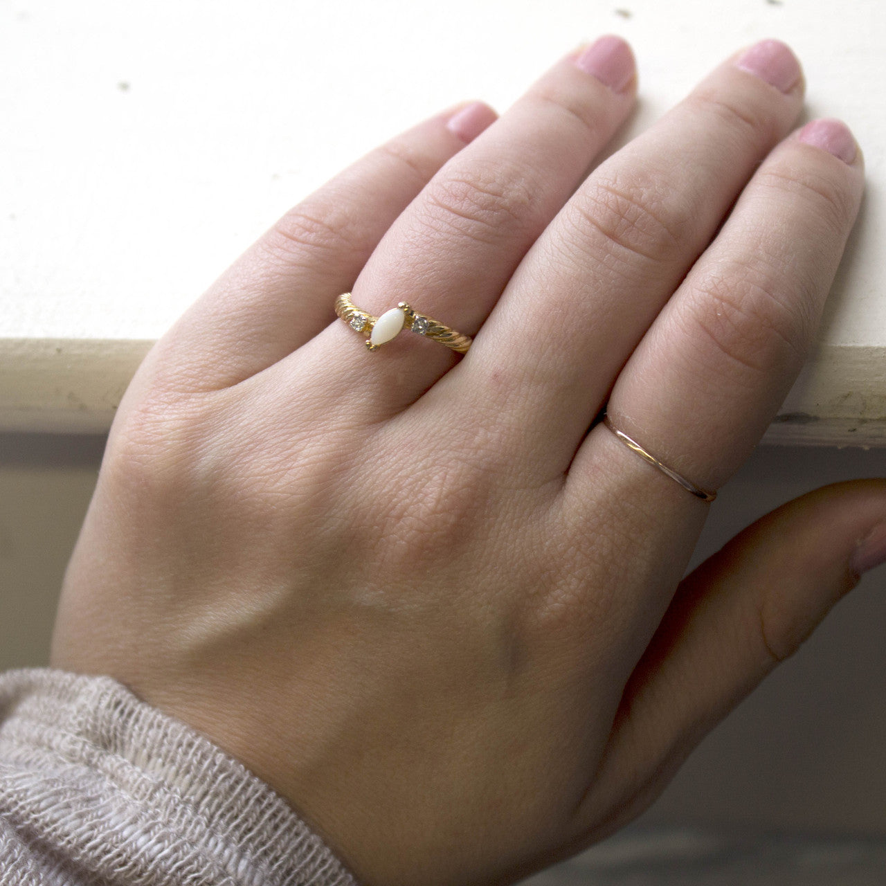 Vintage Genuine Opal Ring - 18k Yellow Gold Electroplated - October Birthstone - Made in USA