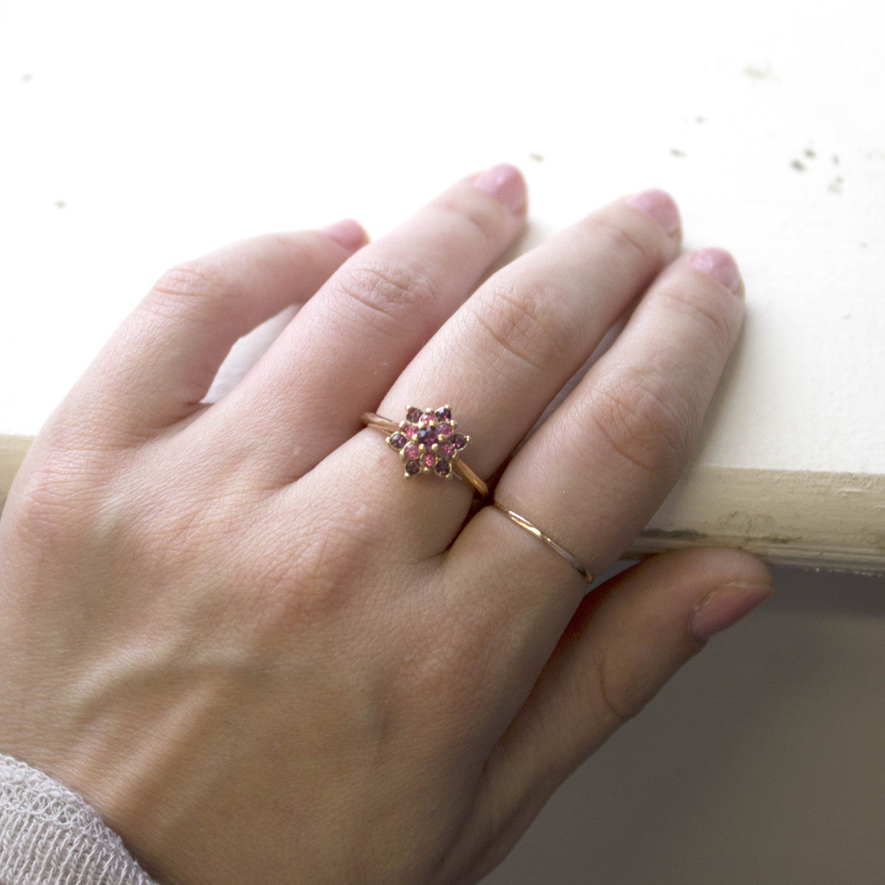 Vintage Rose and Amethyst Austrian Crystal Star Ring - 18k Yellow Gold Electroplated - February Birthstone - Made in USA