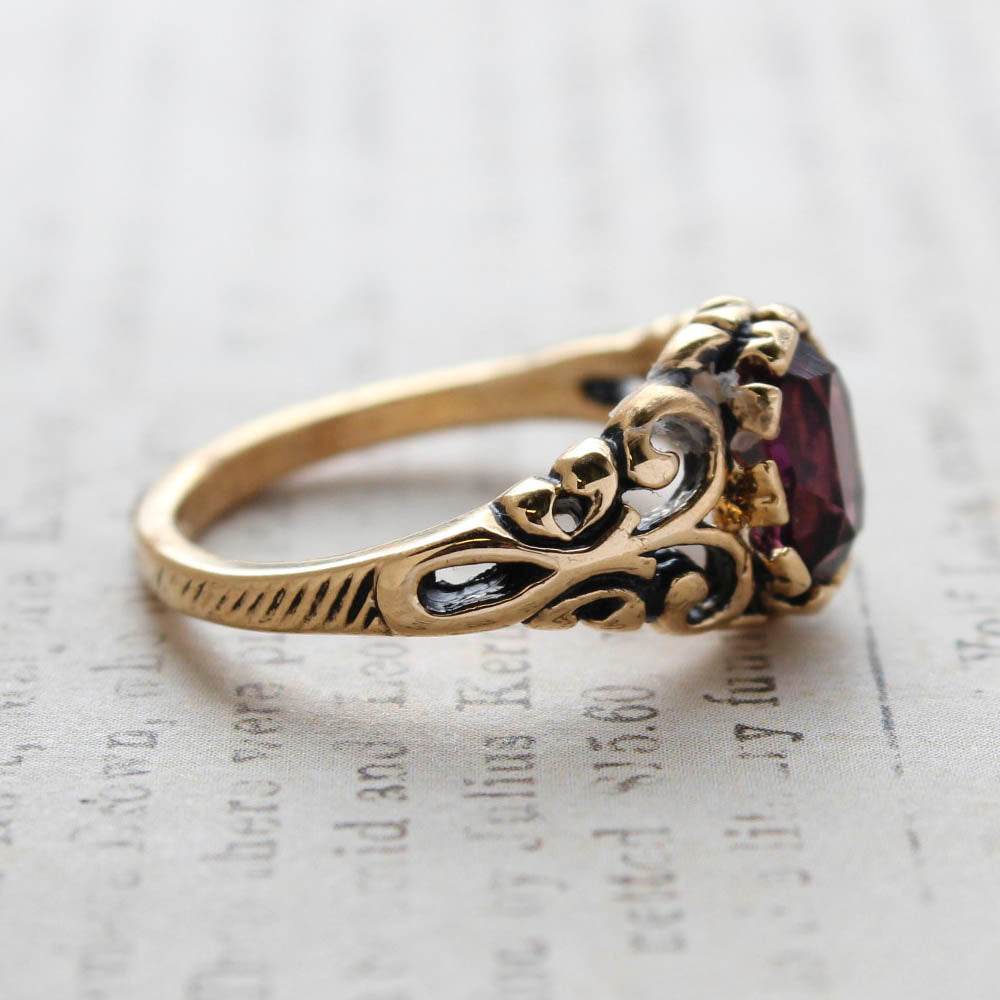 Vintage Amethyst Crystal Ring 18k Gold Electroplated Birthstone Ring Made in USA