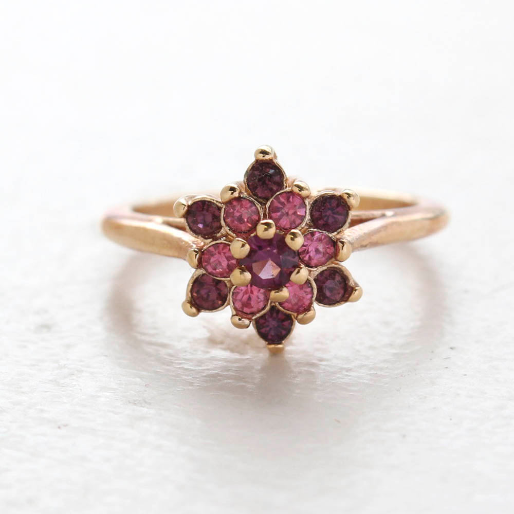 Vintage Rose and Amethyst Austrian Crystal Star Ring - 18k Yellow Gold Electroplated - February Birthstone - Made in USA