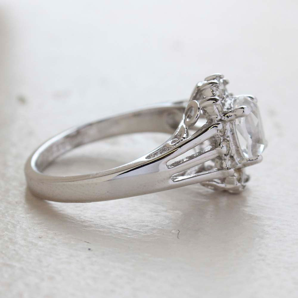 Vintage Clear Austrian Crystal Ring - 18k White Gold Electroplated - April Birthstone - Made in the USA
