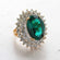 Vintage Jewelry Pearl Bead or Emerald and Clear Crystal Cocktail Ring in 18kt Gold Electroplate Made in the USA