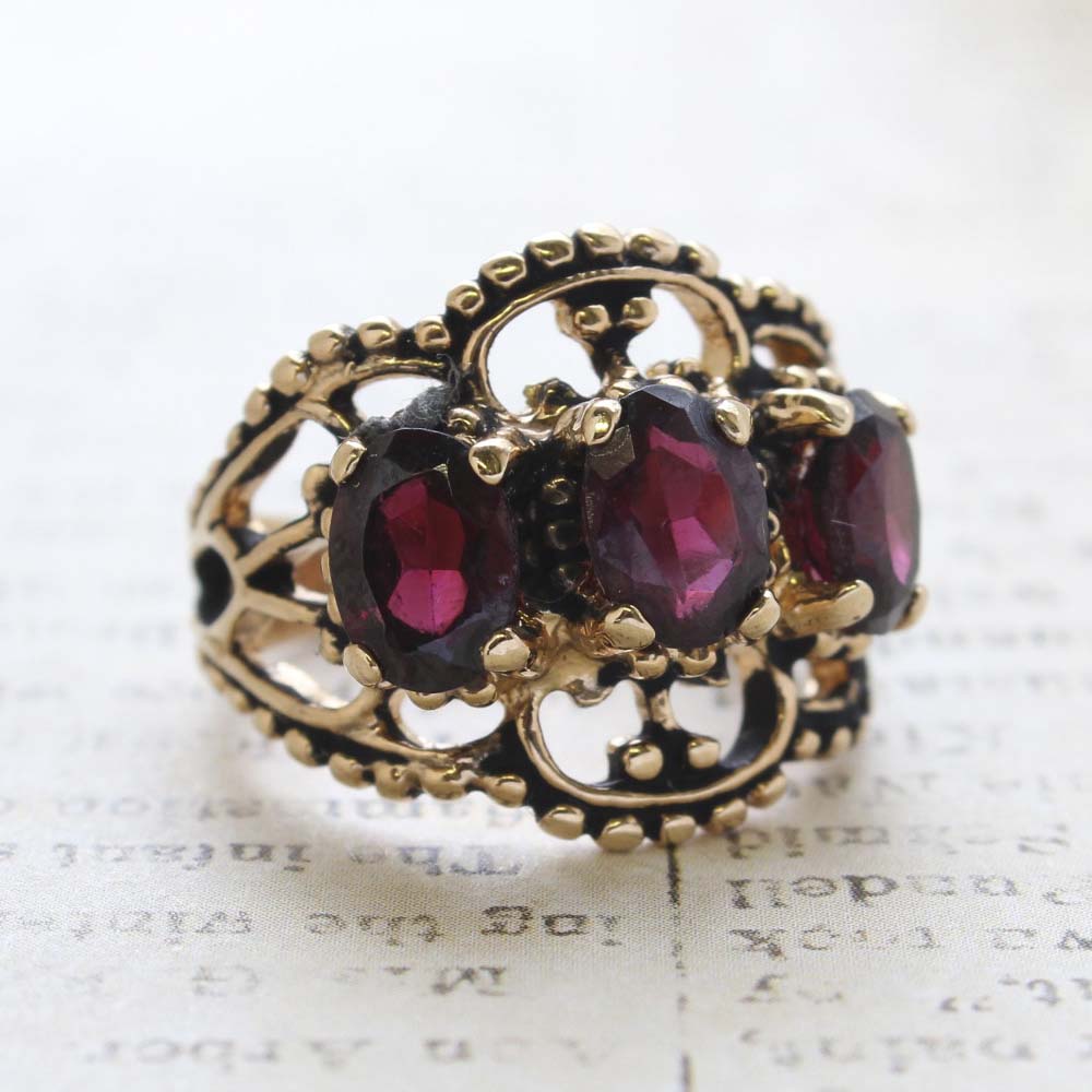 Vintage Garnet Austrian Crystal Cocktail Ring - 18kt Yellow Gold Electroplated - January Birthstone - Made in the USA
