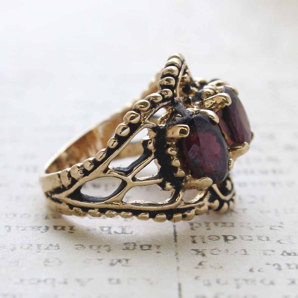 Vintage Garnet Austrian Crystal Cocktail Ring - 18kt Yellow Gold Electroplated - January Birthstone - Made in the USA