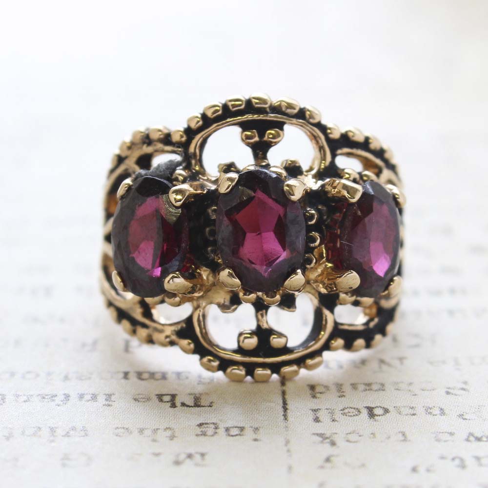 Vintage Garnet Austrian Crystal Cocktail Ring - 18kt Yellow Gold Electroplated - January Birthstone - Made in the USA