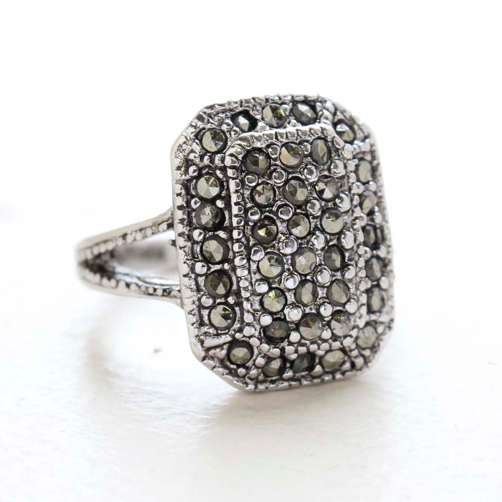 Vintage Ring Genuine Marcasite Pavé Ring Antique 18k White Gold